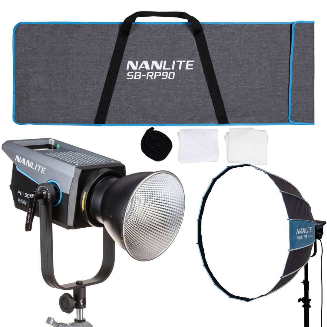 NANLITE - FC300B Bi-Color LED Spotlight with Rapid 90 Parabolic Softbox Bundle