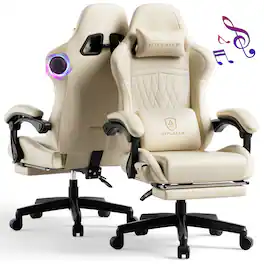 GTPlayer - PC Gaming Chair with Speakers Video Computer Chair - Ivory