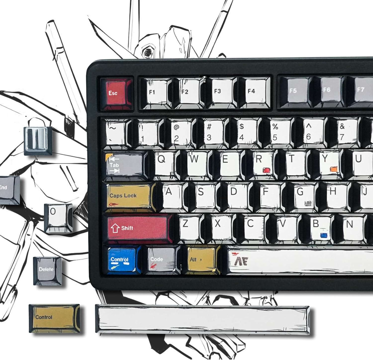 Esc F1 F2 F3 F4 F5 F6 F7 1 2 @ 3 # 4 $ 5 % 6 ^ 7 & Tab Q W E R T Y U End Caps Lock A S D F G H J Shift Z X C V B N Delete Control Code All Control