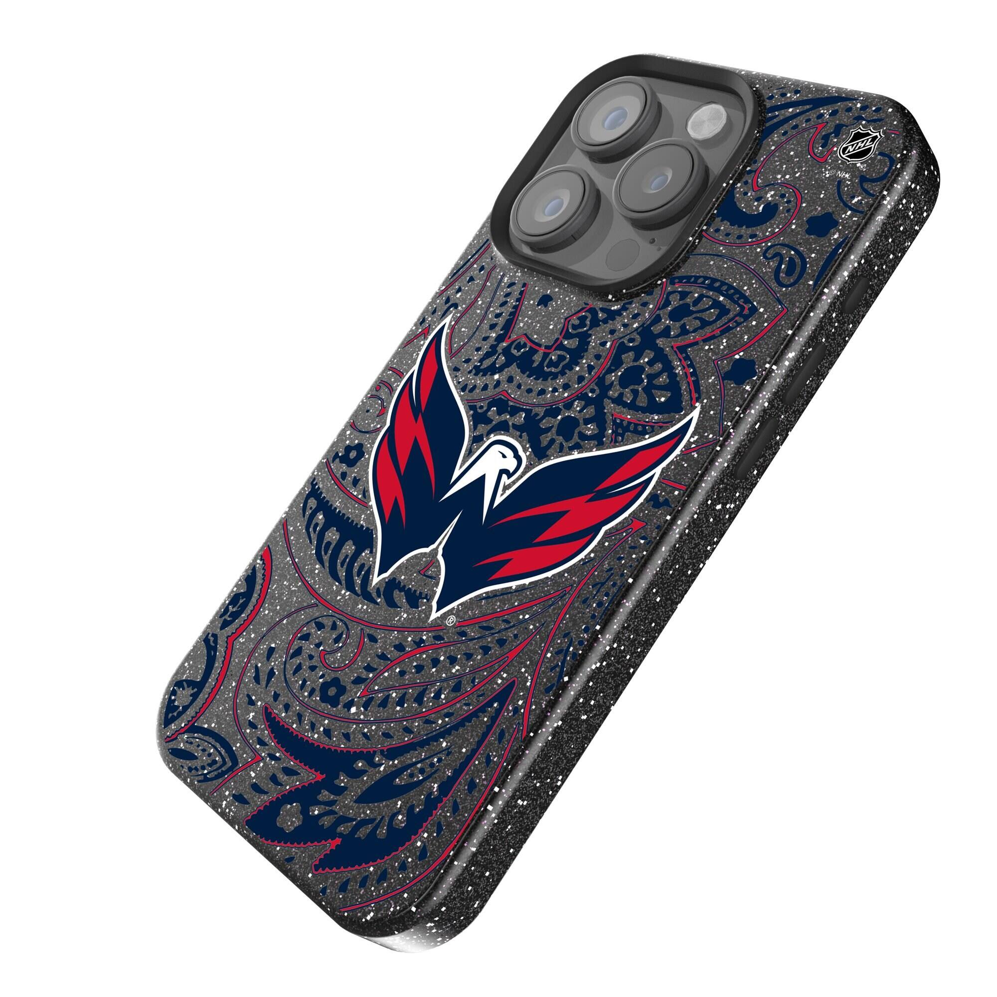 Alt View 1. Keyscaper - Black Washington Capitals Paisley Bling iPhone Case - 14 Pro Max - Black.