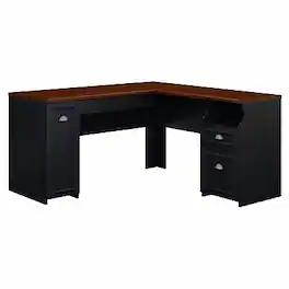 Bush Furniture - 60"W L Shaped Desk with Drawers and Storage Cabinet(WC53930-03K) - Antique Black/Hansen Cherry