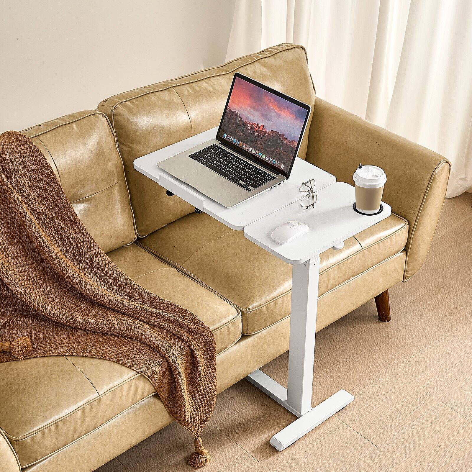 Alt View 1. Glintex - Overbed Table with Flip Desktop, Height & Angle Adjustable Rolling Laptop Desk，Hidden Wheels，Cup Holder for Home Office - white.