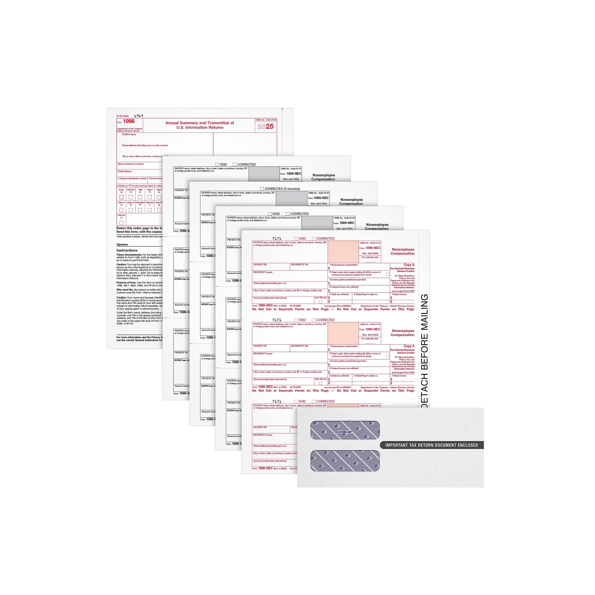 Adams 2025 1099 NEC Tax Form Kit with Envelopes, 4 Part, Copy A, B, 1 ...
