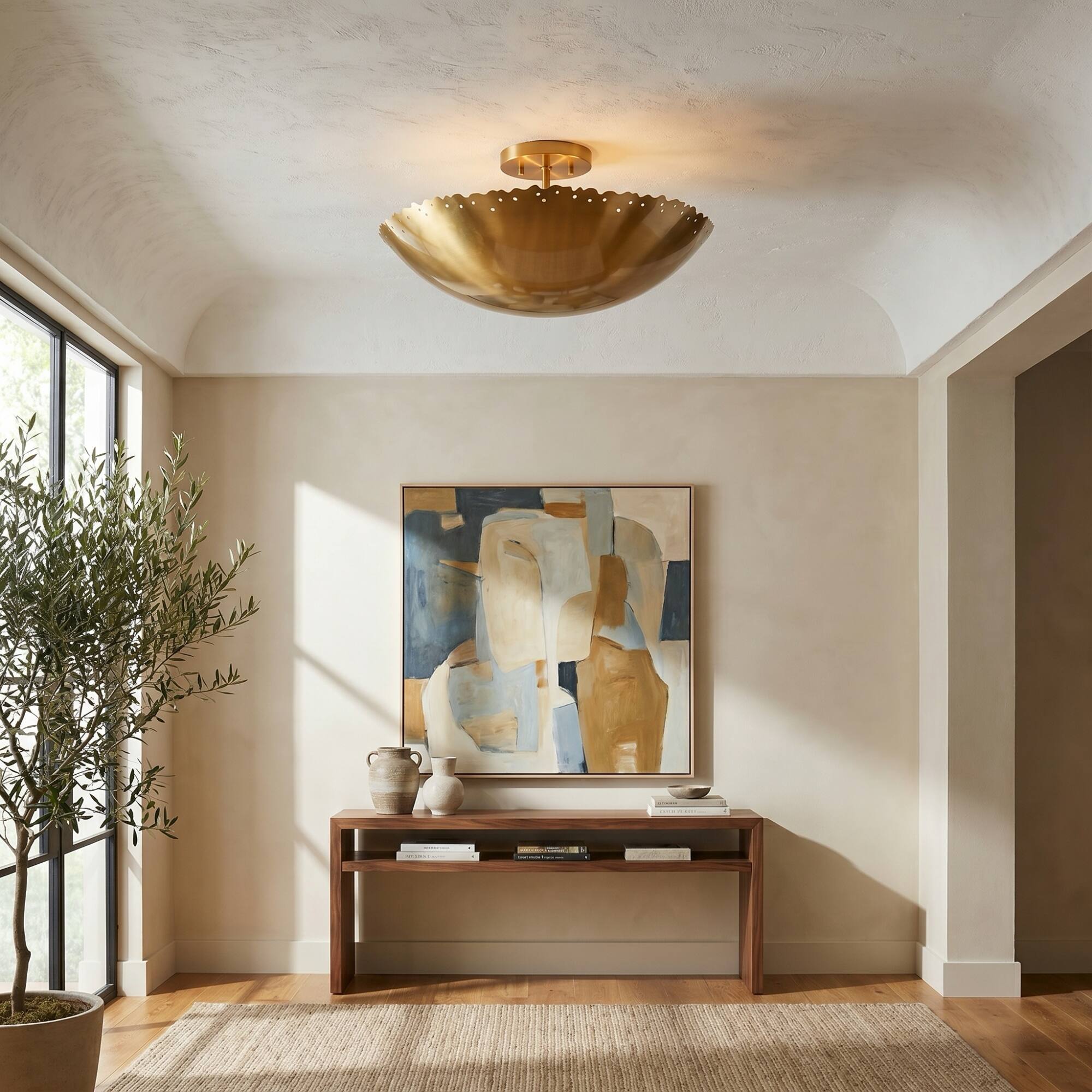 Back. Parrot Uncle - 17 Inch Antique Brass Metal 3 Light Semi Flush Mount Ceiling Light with Hardwired Setup - Brass.