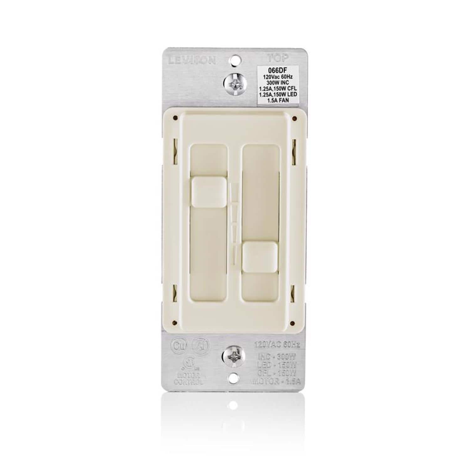 Leviton - Decora SureSlide Fan/LED Dimmer Slide Switch 1 pk - Light Almond