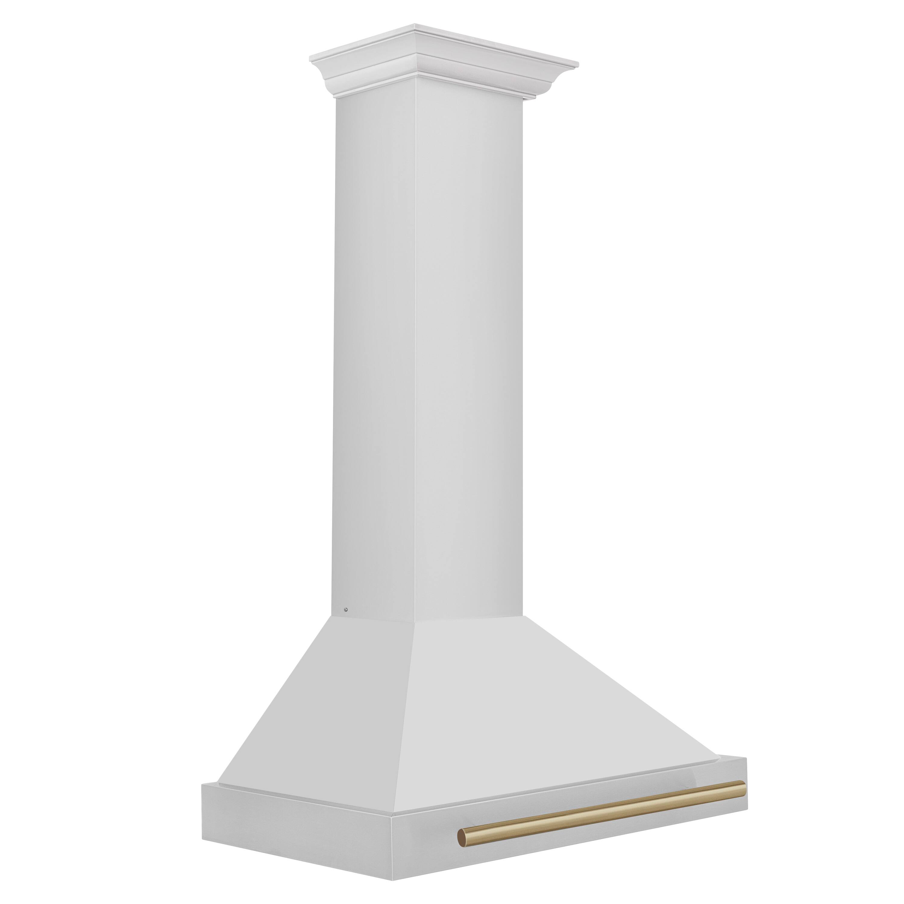 Angle. ZLINE - ZLINE 30 in. Autograph Edition Convertible Stainless Steel Range Hood with Stainless Steel Shell and Champagne Accents - Stainless steel.