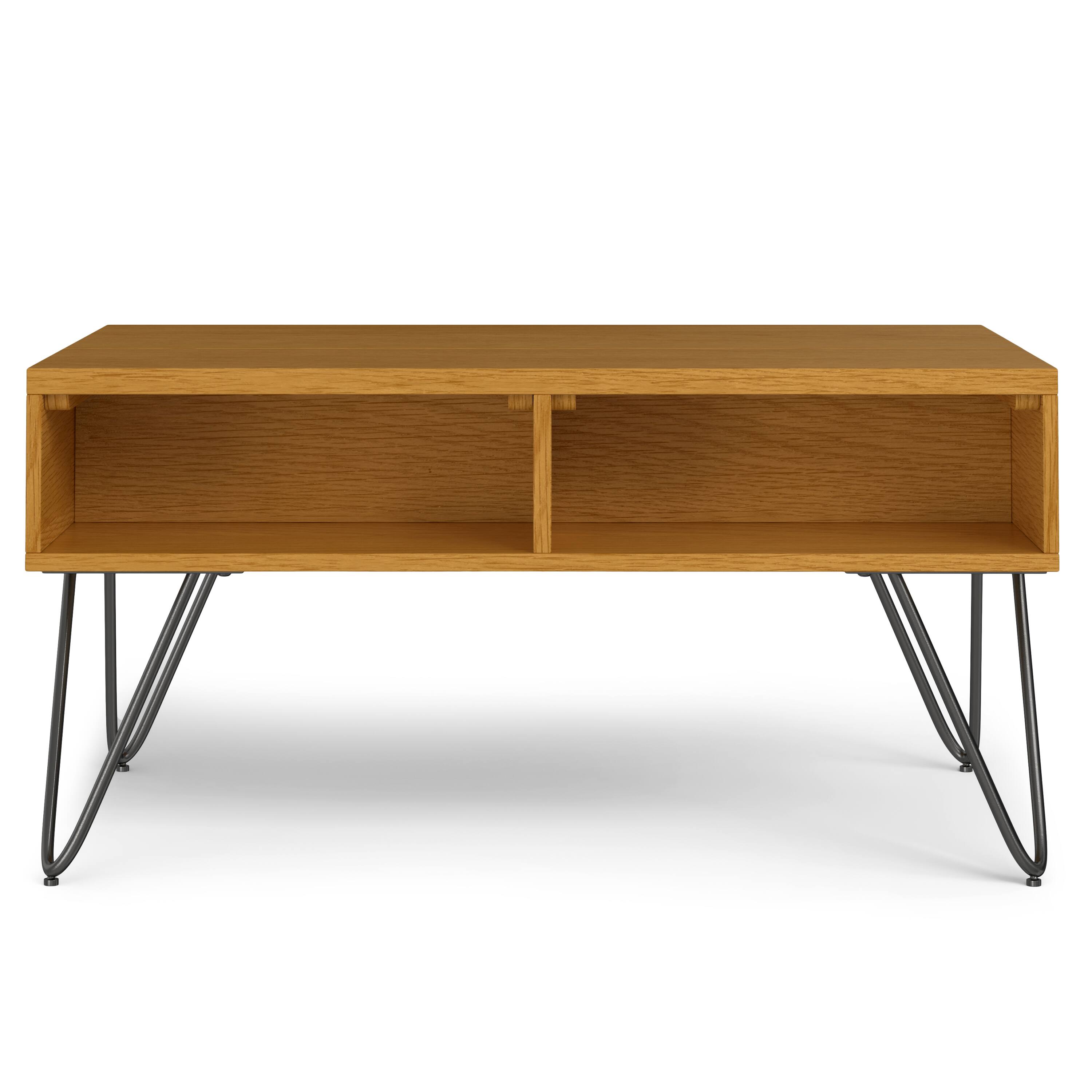 Left. Simpli Home - Hunter  36 inch Wide Rectangle Industrial Small Lift Top Coffee Table in Oak - Oak.