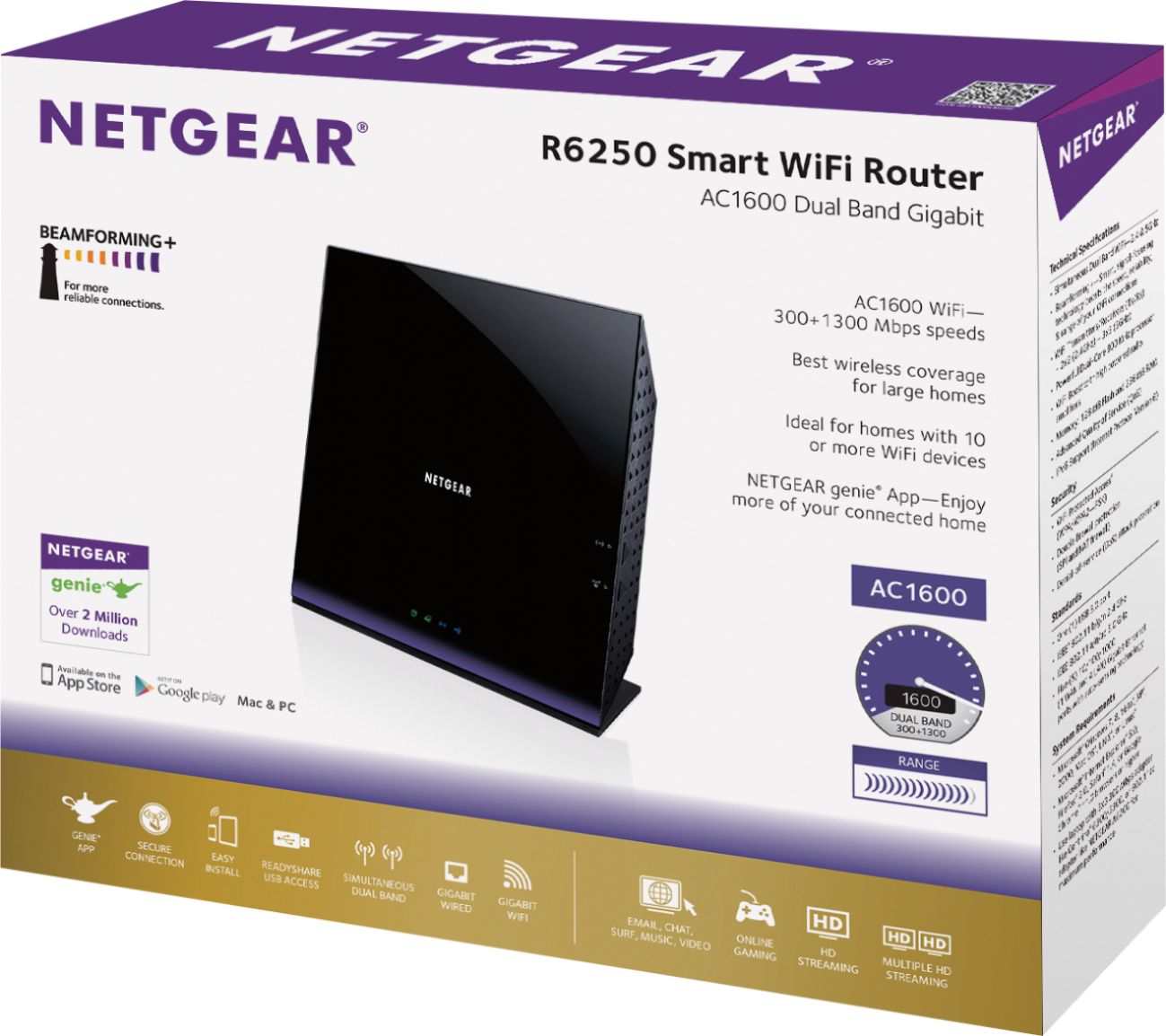 Best Buy: NETGEAR AC1600 Dual-Band Wi-Fi 5 Router Black R6250-100NAS