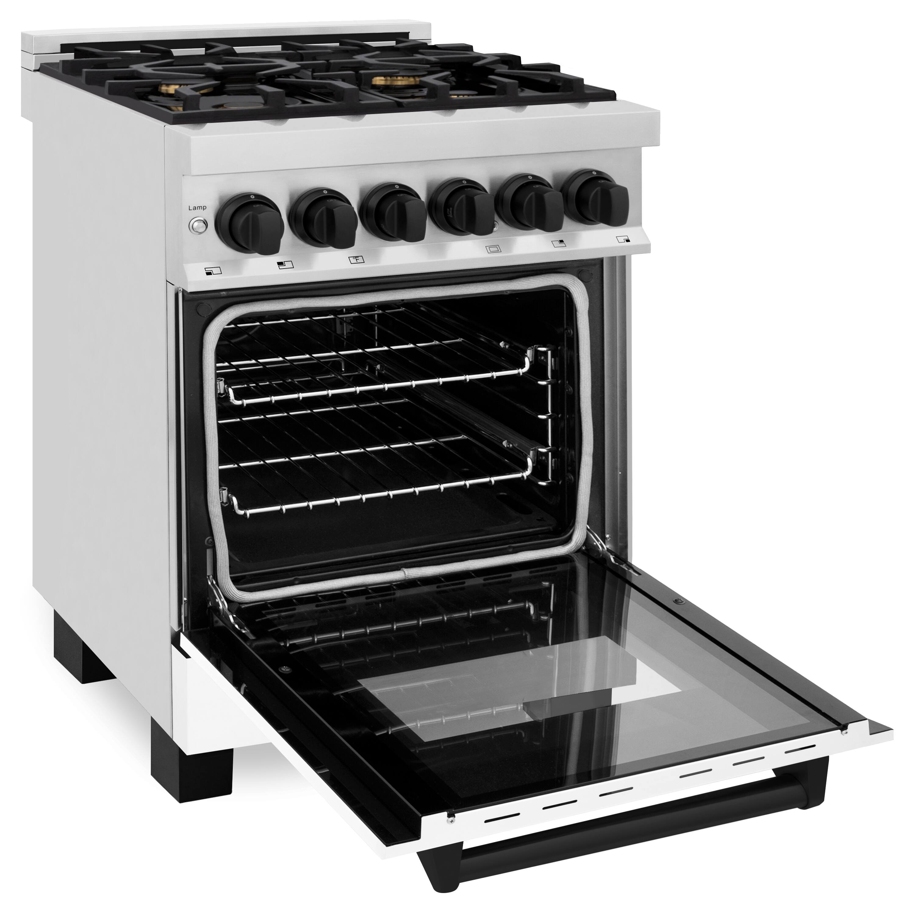 Alt View 2. ZLINE - Autograph 24" Legacy Dual Fuel Range w/ 4 Burners & White & Black Accents (RAZ-WM-24-MB) - Multicolor.