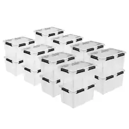Sterilite - 54Qt Gasket Box, Stackable Storage Container with Lids, Black, 16 Pack - Clear