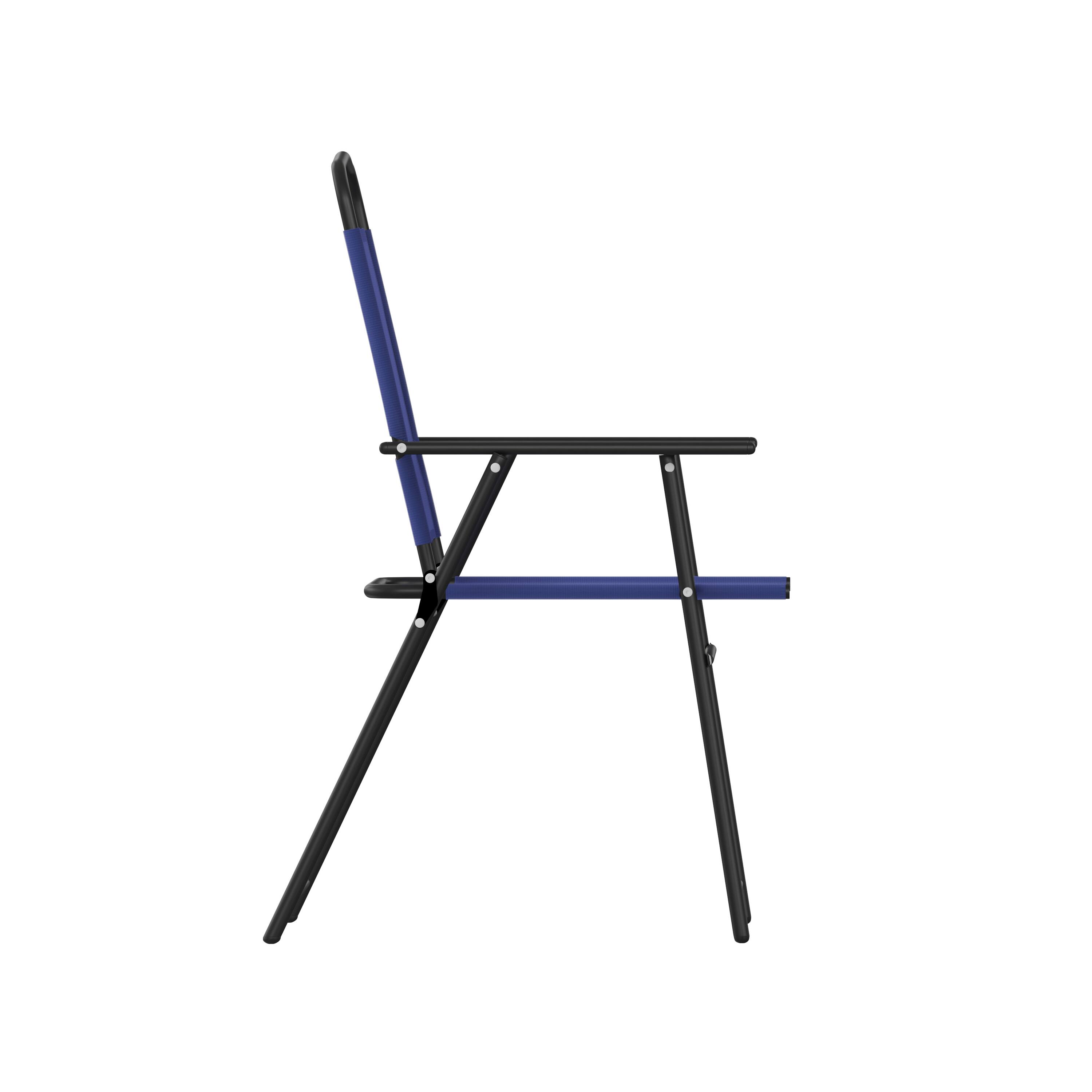 Alt View 9. Emma + Oliver - Munroe Set of 4 Textilene Folding Sling Style Patio Chairs with Armrests - Navy.