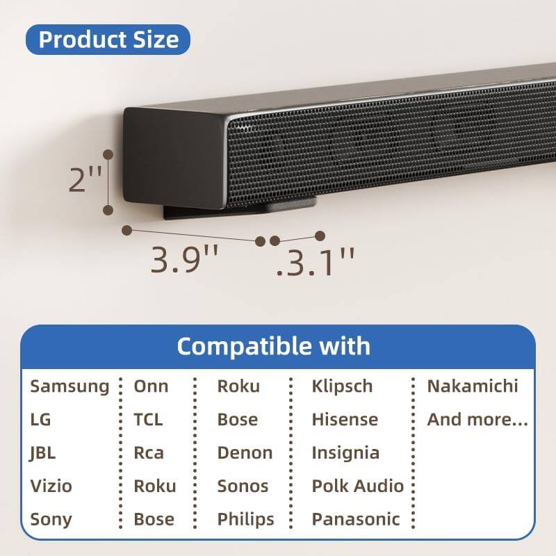 Product Size:  
2" x 3.9" x 3.1"

Compatible with:  
Samsung, LG, JBL, Vizio, Sony, Onn, TCL, RCA, Roku, Bose, Klipsch, Hisense, Insignia, Polk Audio, Philips, Panasonic, Denon, Sonos, Nakamichi, and more...
