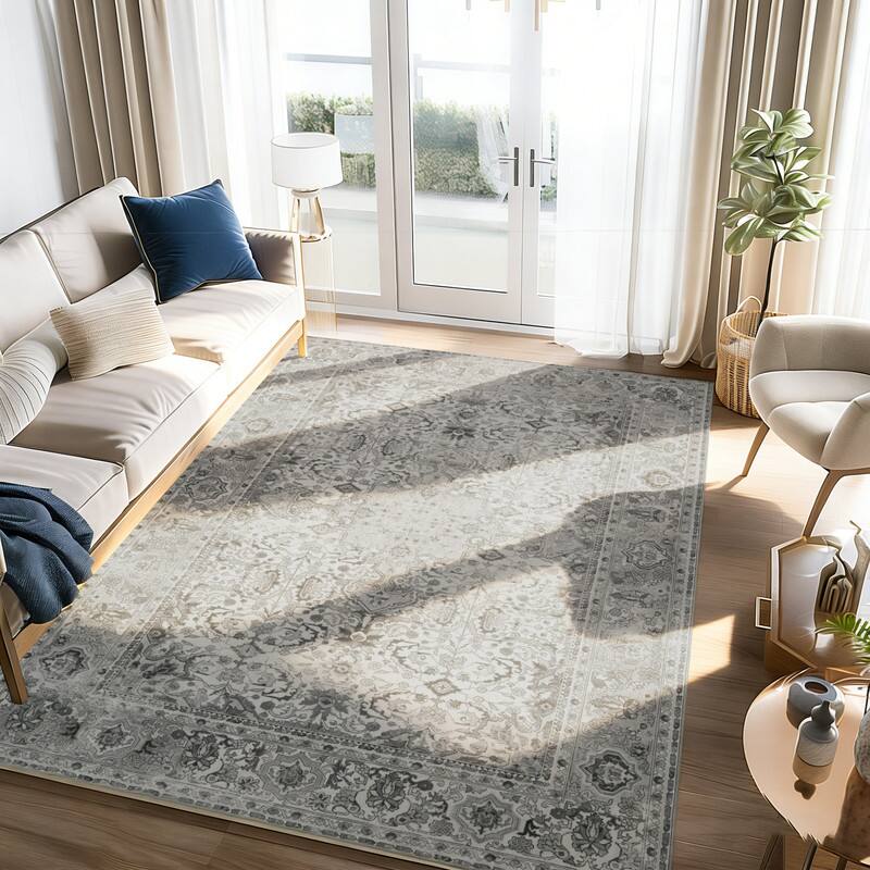 Front. RYHNUYNE - 5x7 Area Rugs Living Room Rug Washable Vintage Boho Rug No Slip Stain Resistant Soft Carpet Indoor Floor Floral Carpets - Painting.