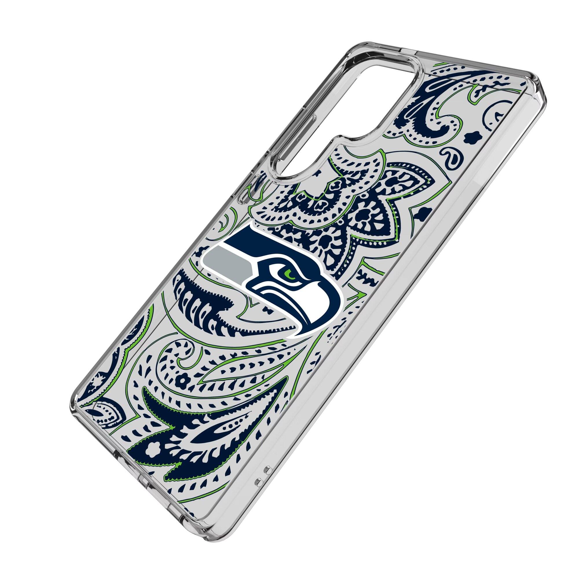 Alt View 1. Keyscaper - Seattle Seahawks Galaxy Clear Paisley Design Case - S22 - Multicolor.