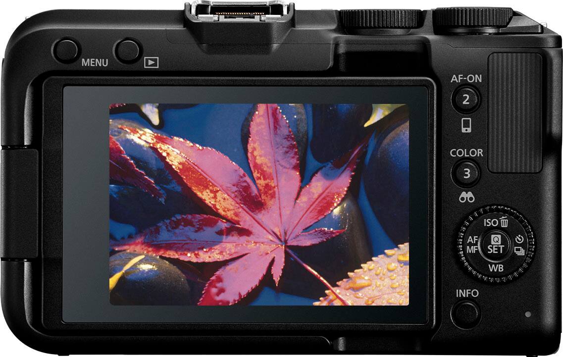 The text on the image reads: "MENU AF-ON 2 COLOR 3 i & ISO III AF MF SET WB INFO."