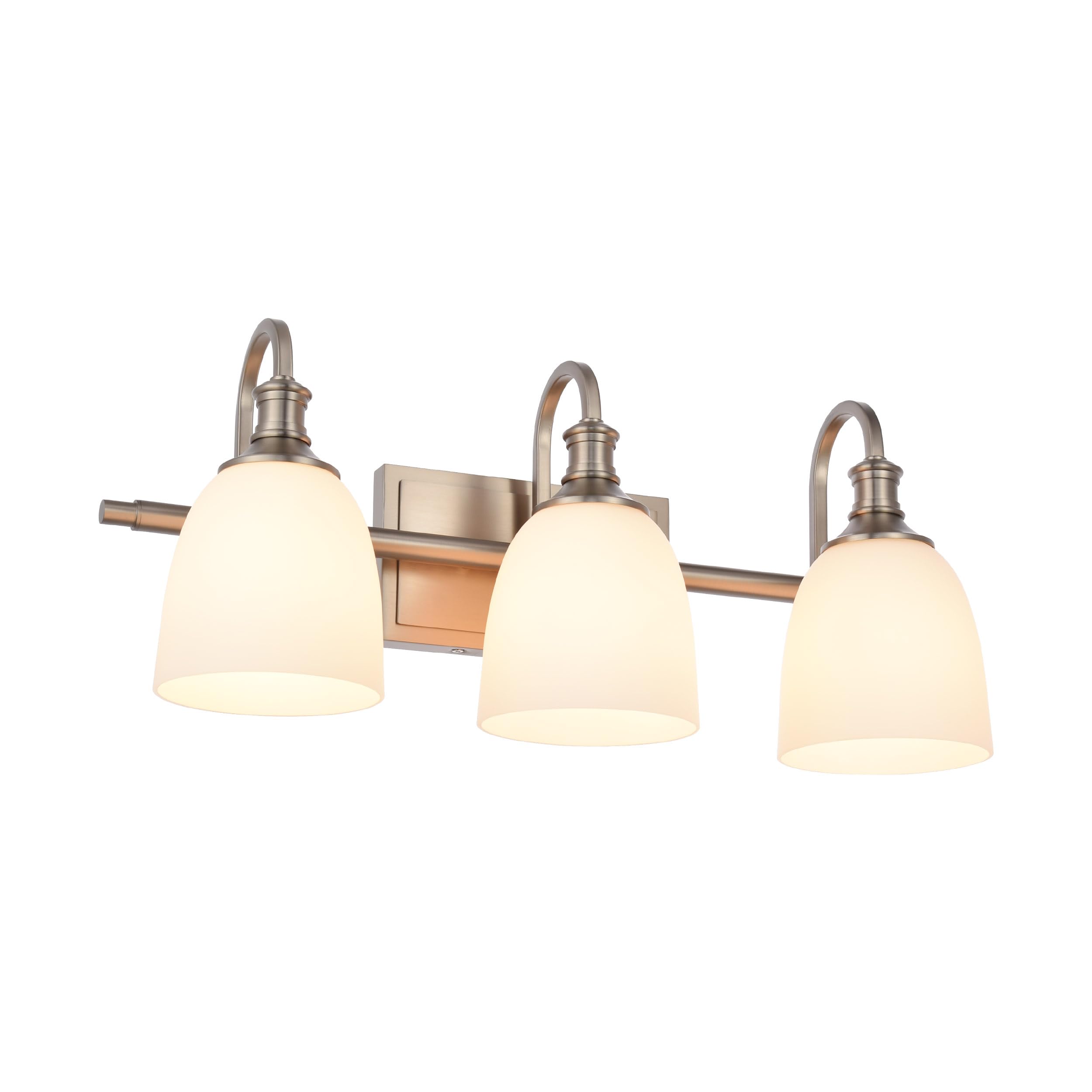 Front. Earthley Blooms - Bathroom Vanity Light Fixtures Vintage Aged Brass Lights Wall Sconce Lighting With Opal Glass Shade Porch M - Brushed Nickel 3-Light.
