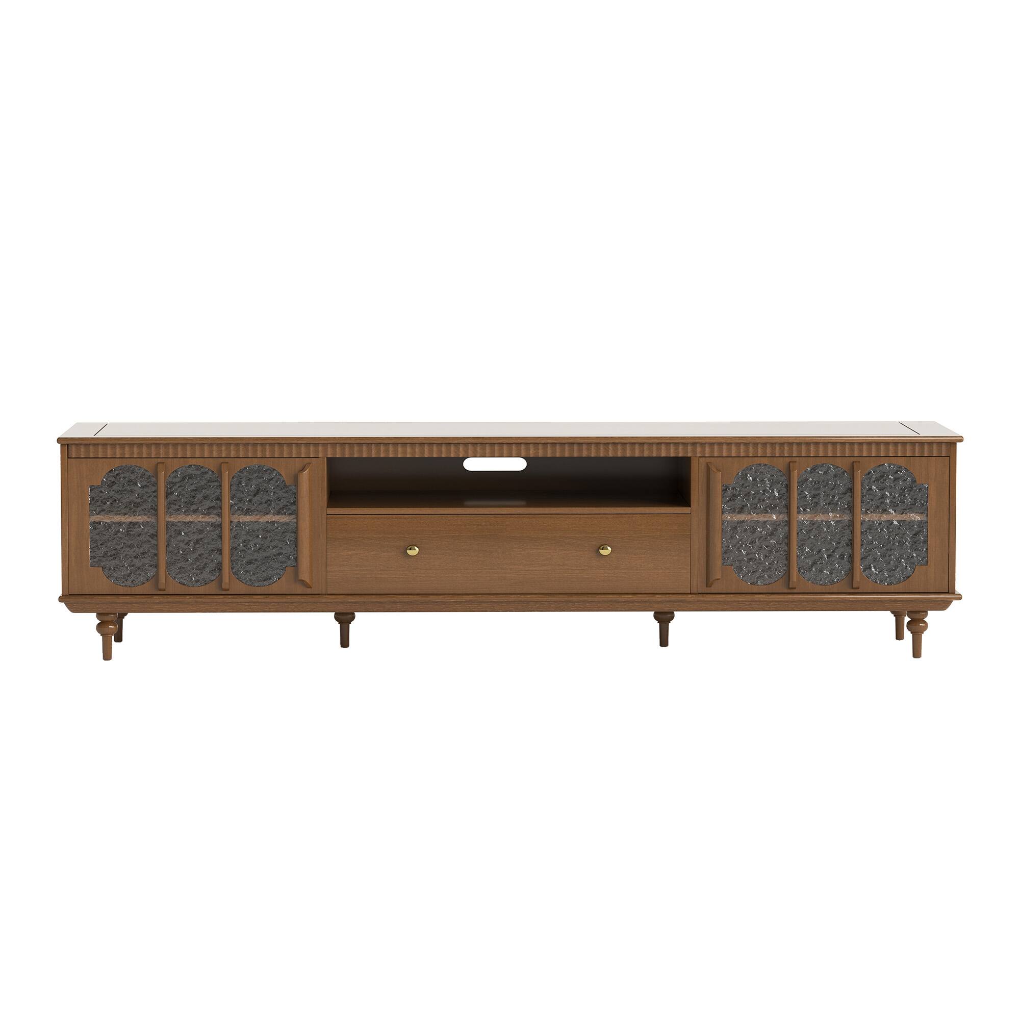 Alt View 6. luck idea - 78.74" TV Stand with Large Storage Drawers, Metal Handles & Solid Wood Legs - Walnut Color.