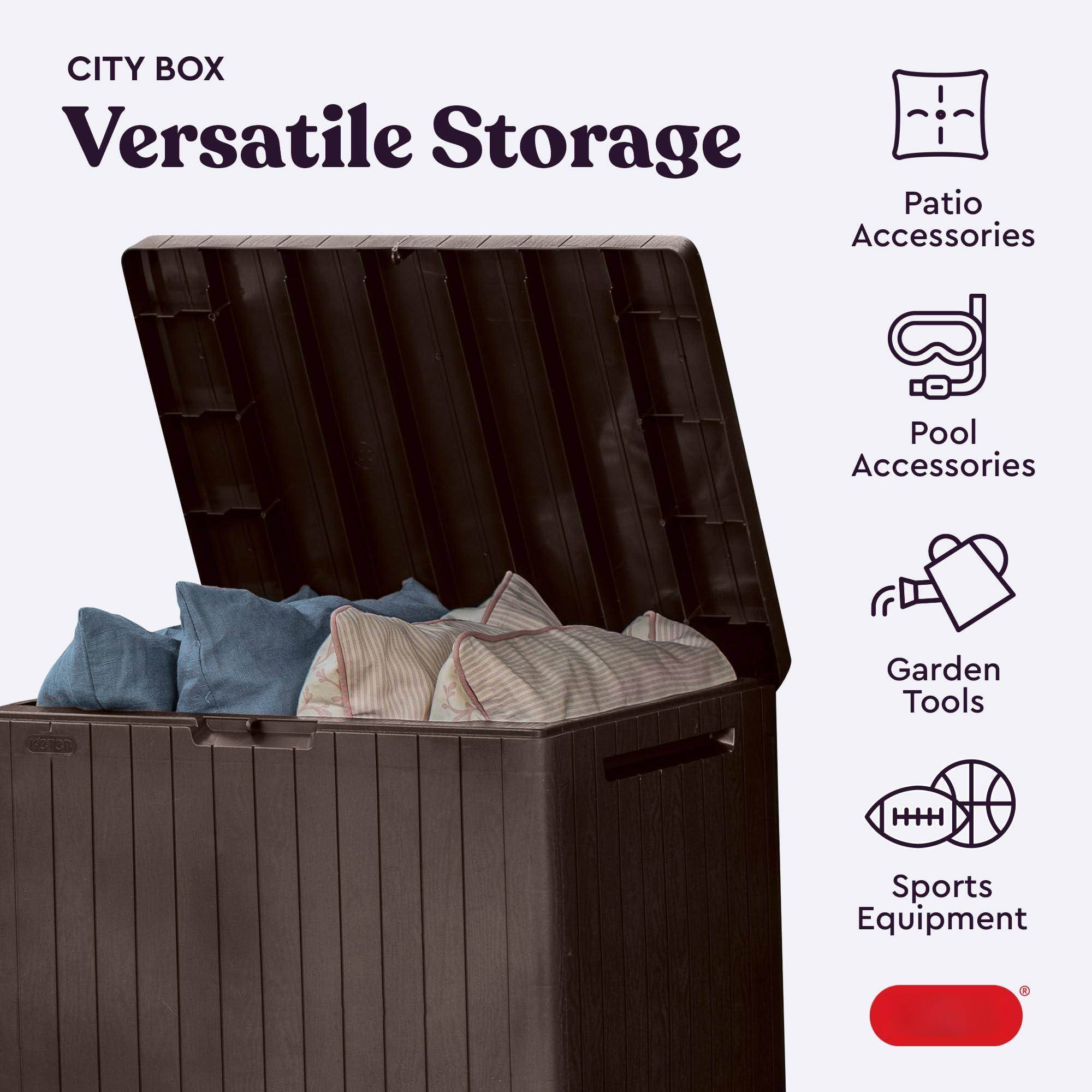 CITY BOX  
Versatile Storage  

- Patio Accessories  
- Pool Accessories  
- Garden Tools  
- Sports Equipment