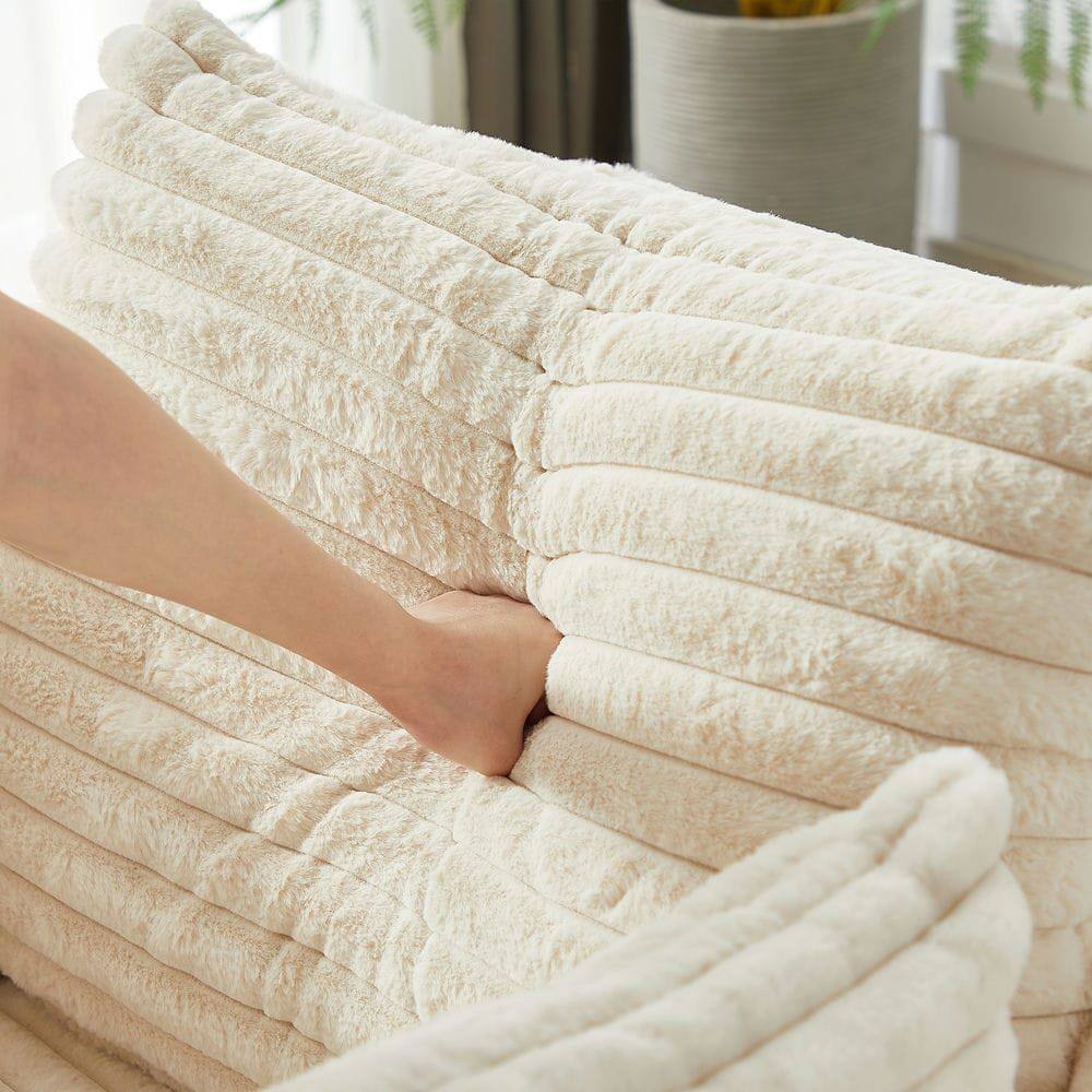 Alt View 10. Resenkos - 55"L Corduroy Single Sofa, Fluffy Modern Sleeper Chair for Living Room & Bedroom, No Assembly, Beige - Beige.