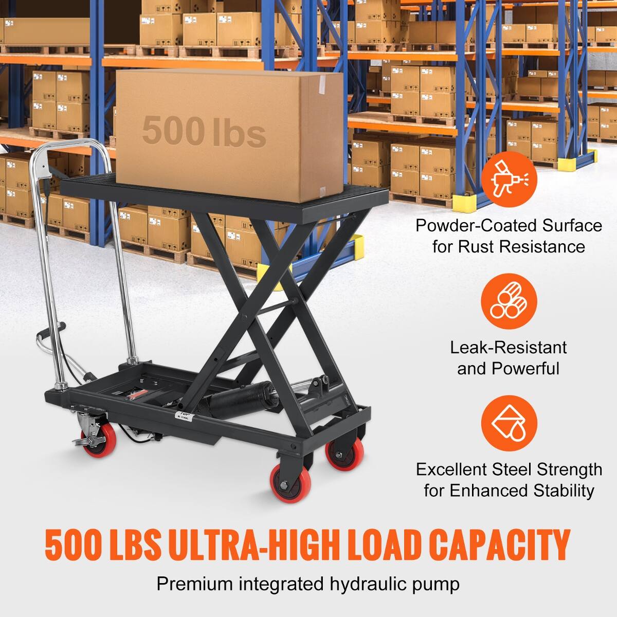 Ropilly Hydraulic Lift Table Cart, 500 lb Capacity Manual Single ...