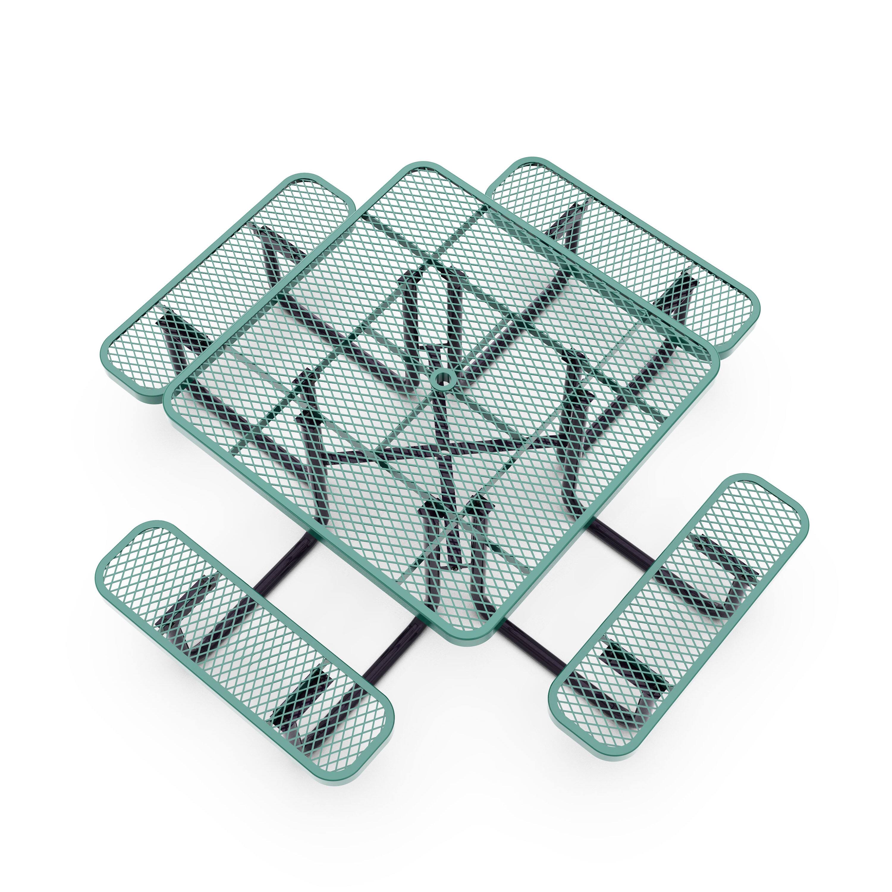 Angle. Flash Furniture - Creekside 46" Square Outdoor Picnic Table with Commercial Grade Heavy Gauge Green Expanded Metal Mesh Top and Seats and - Green.