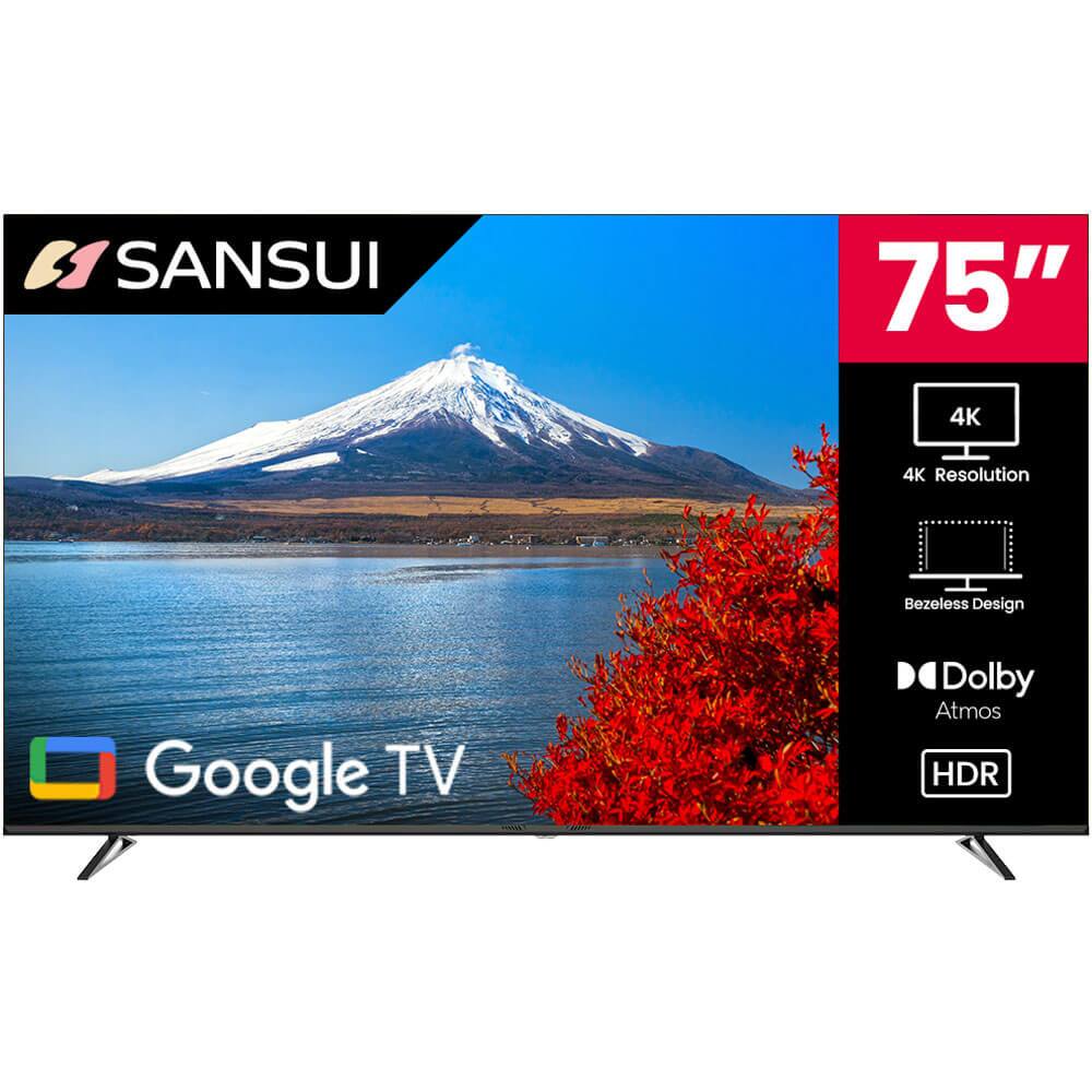 SANSUI  
75"  
4K Resolution  
Bezelless Design  
Google TV  
Dolby Atmos  
HDR