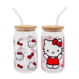 Silver Buffalo - Sanrio Hello Kitty 16-Ounce Glass Tumblers With Bamboo Lid and Straw | Set of 2 - Red