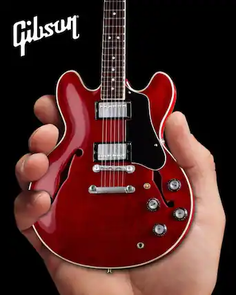 Front. Axe Heaven - Axe Heaven -Gibson ES-335 Faded Cherry Red Mini Guitar Replica Collectible - Collectibles - Multicolor.