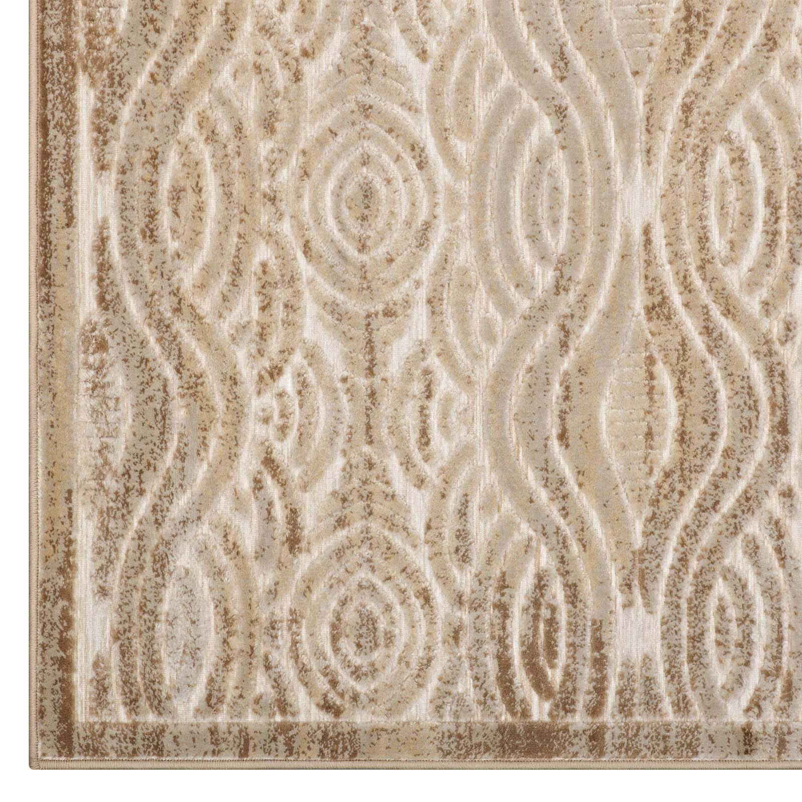 Alt View 1. Modway - Kennocha Rustic Vintage Abstract Waves Area Rug - Tan and Cream.