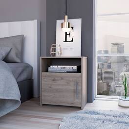 Loheer - Bedroom Nightstand with Single Door and Open Shelf - Gray