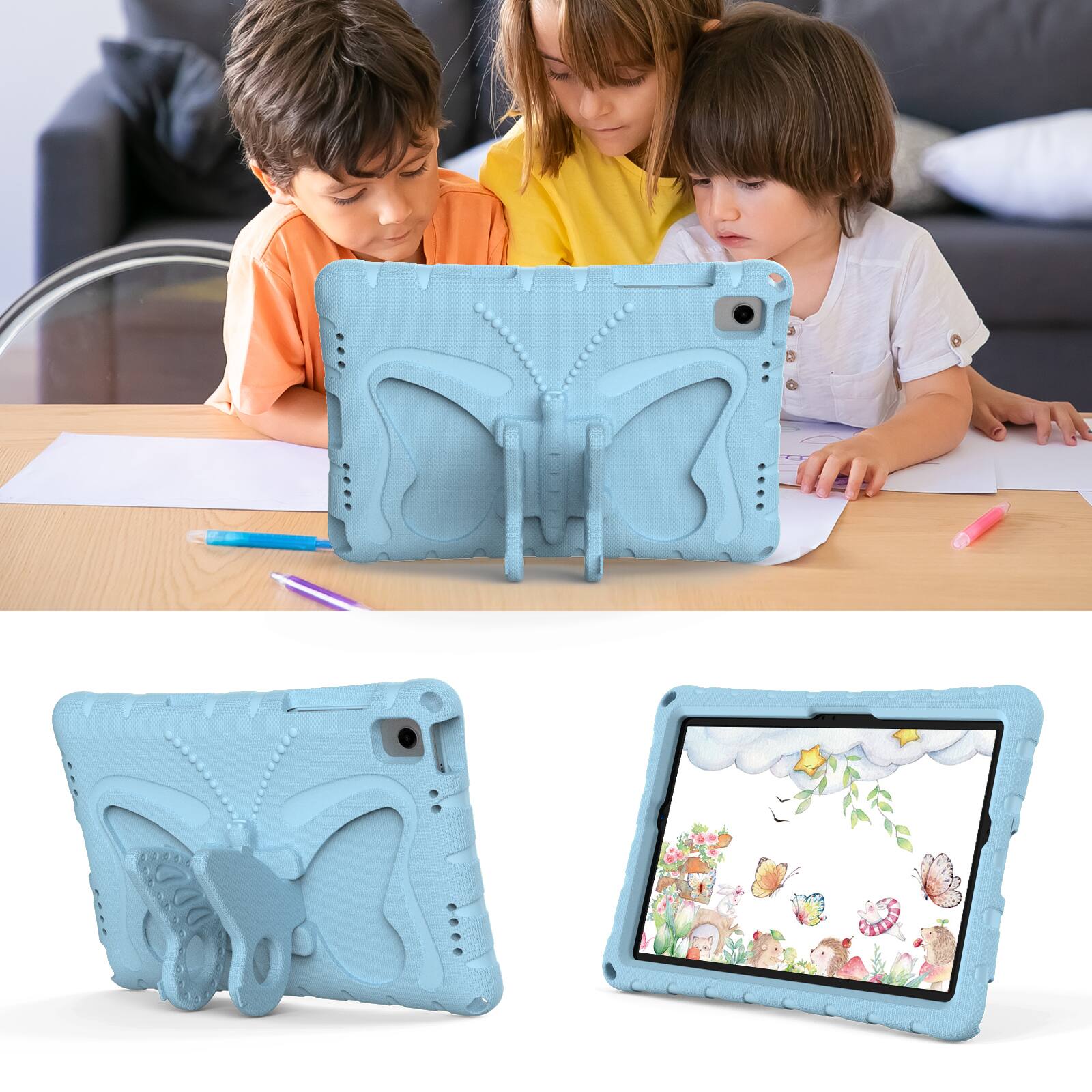 Alt View 2. Dteck - Kids Case for Samsung Galaxy Tab A11+ 2025 / A9+ 2023 Case 11 Inch with Strap & Stand, Shockproof EVA Protective Cover - Lightblue.