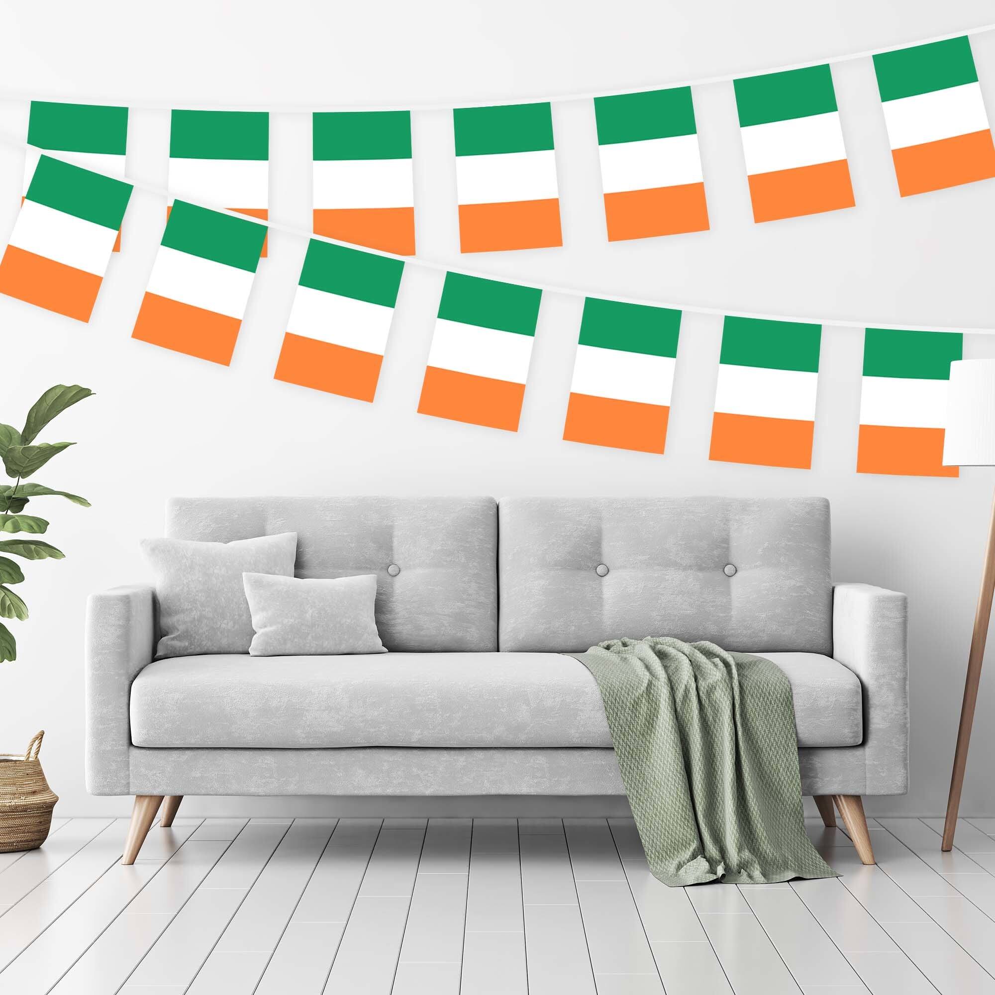 Angle. G128 - Ireland Flag Bunting Banner — 33 ft String with 38 Mini Flags (8.2 x 5.5 in, 150D Polyester). - Assorted Colors.
