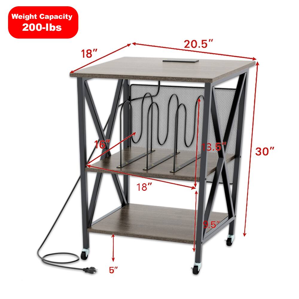 Weight Capacity: 200-lbs

Dimensions:
- Length: 20.5"
- Width: 18"
- Height: 30"
- Shelf Width: 18"
- Shelf Depth: 16"
- Shelf Height: 13.5"
- Overall Height: 9.5"
- Leg Width: 5"