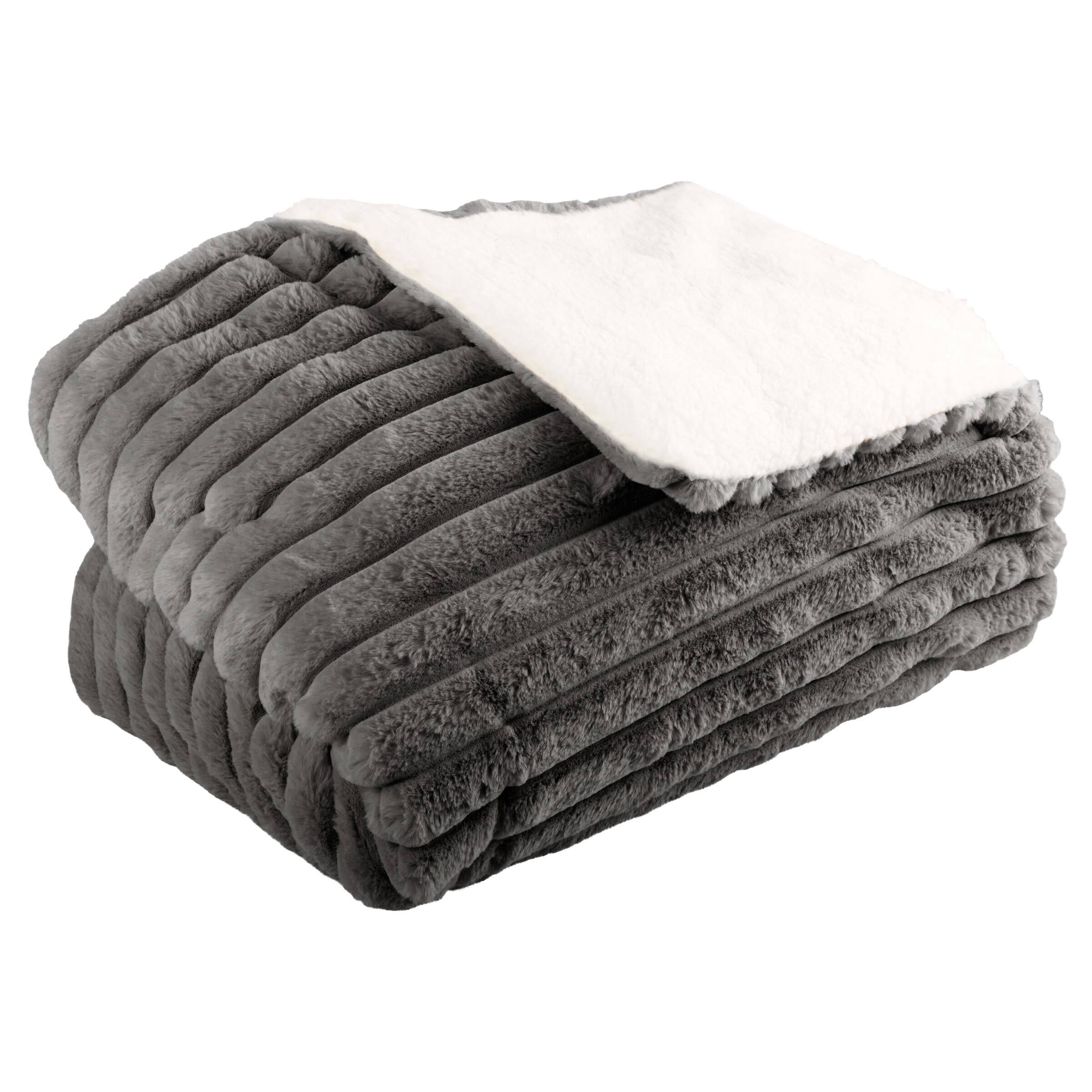 Angle. Lavish Home - 60x70in Faux Fur Throw Blanket - Gray.