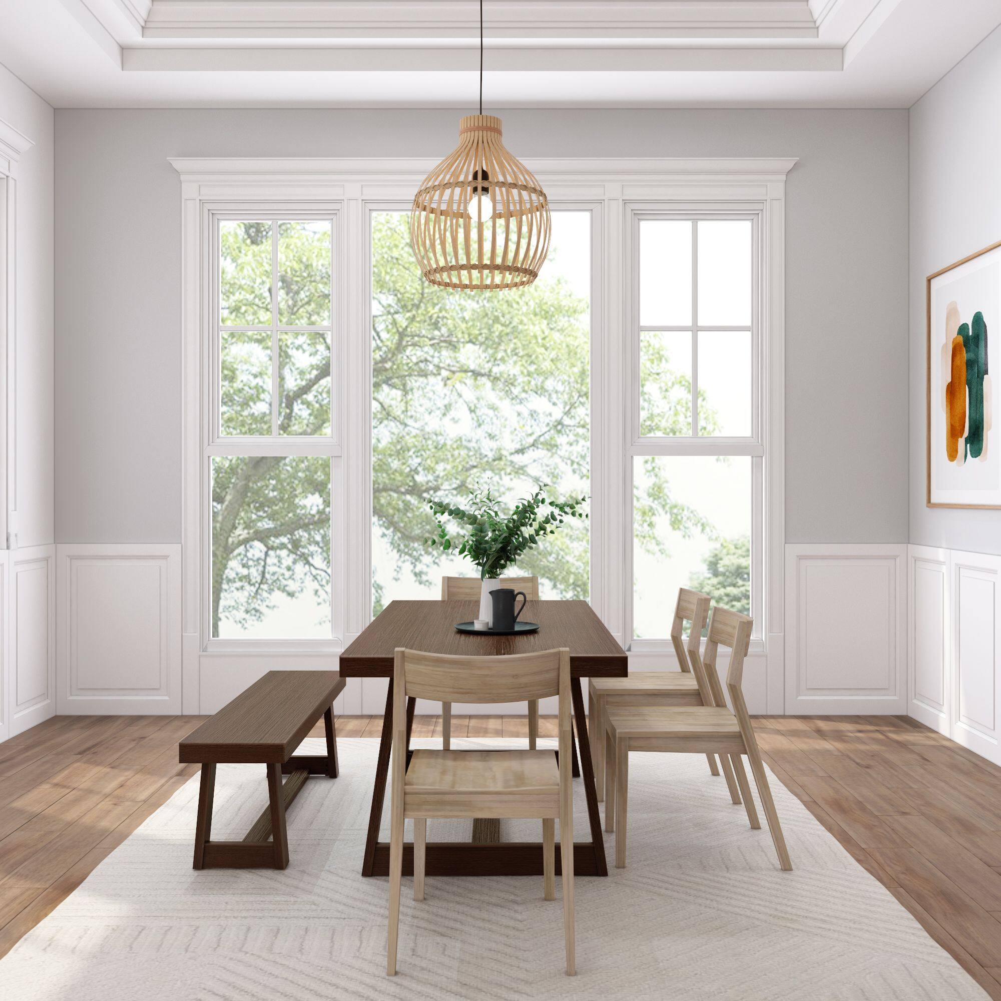 Alt View 7. Plank+Beam - 72" Classic Solid Wood Dining Table Set with Bench, Walnut Wirebrush, + 4 Chairs Blonde - Walnut Wirebrush, Blonde.