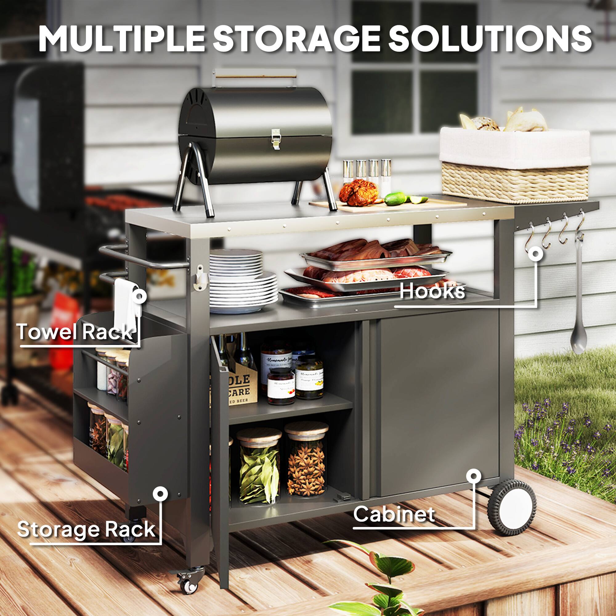 MULTIPLE STORAGE SOLUTIONS

- Hooks
- Towel Rack
- Storage Rack
- Cabinet