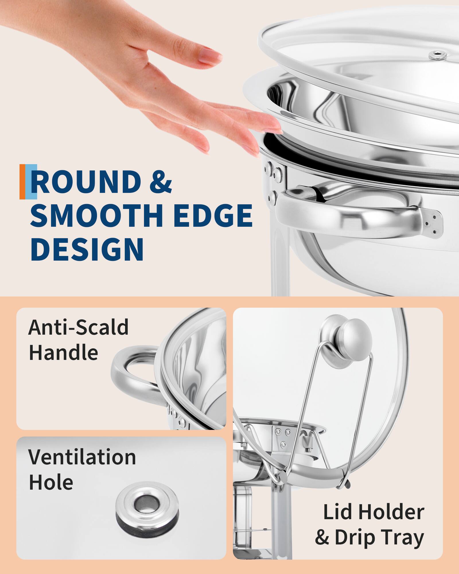 ROUND & SMOOTH EDGE DESIGN

Anti-Scald Handle

Ventilation Hole

Lid Holder & Drip Tray