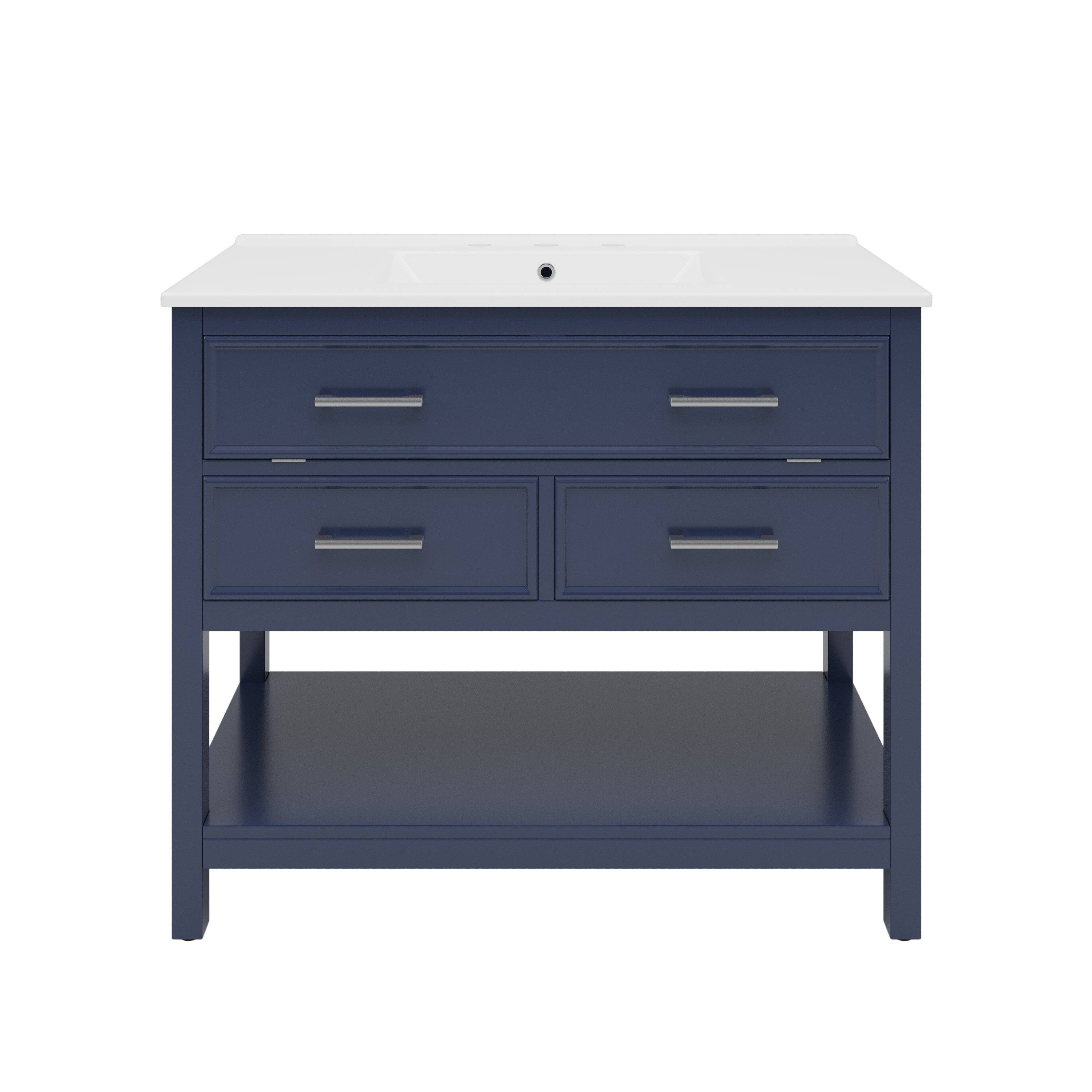 Left. Boyel Living - 36 Inch Bathroom Vanity with Ceramic Sink Tip Out Tray Full Extension Drawers Soft Close Blue - Blue.