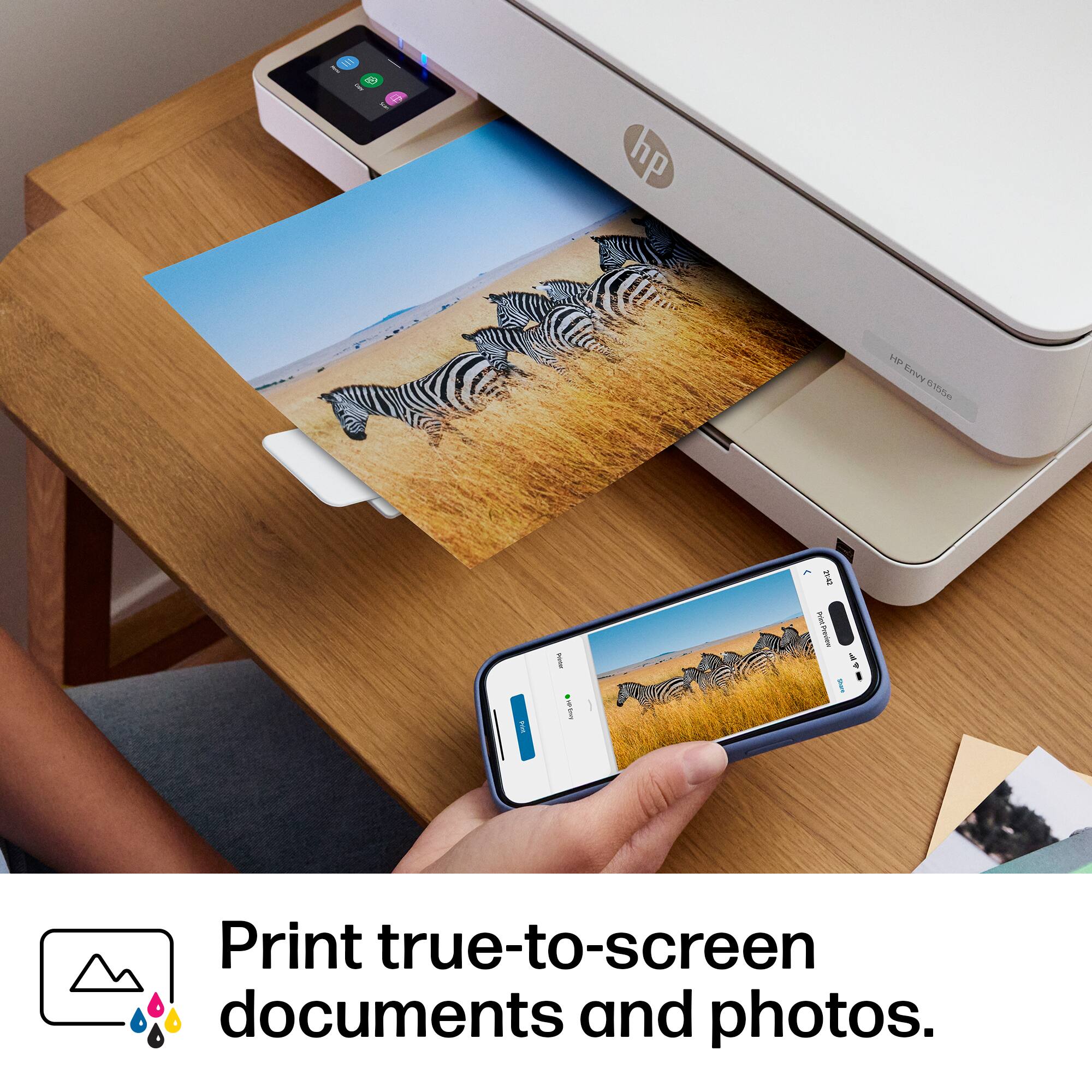 Print true-to-screen documents and photos.