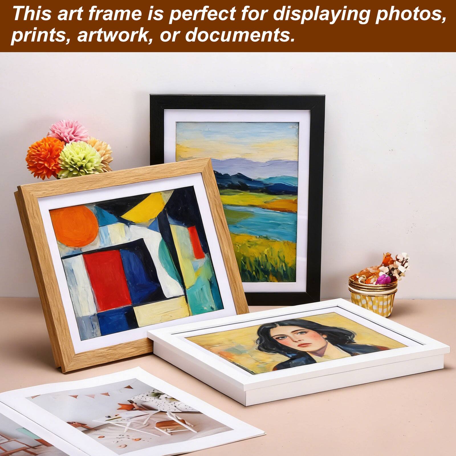 This art frame is perfect for displaying photos, prints, artwork, or documents.