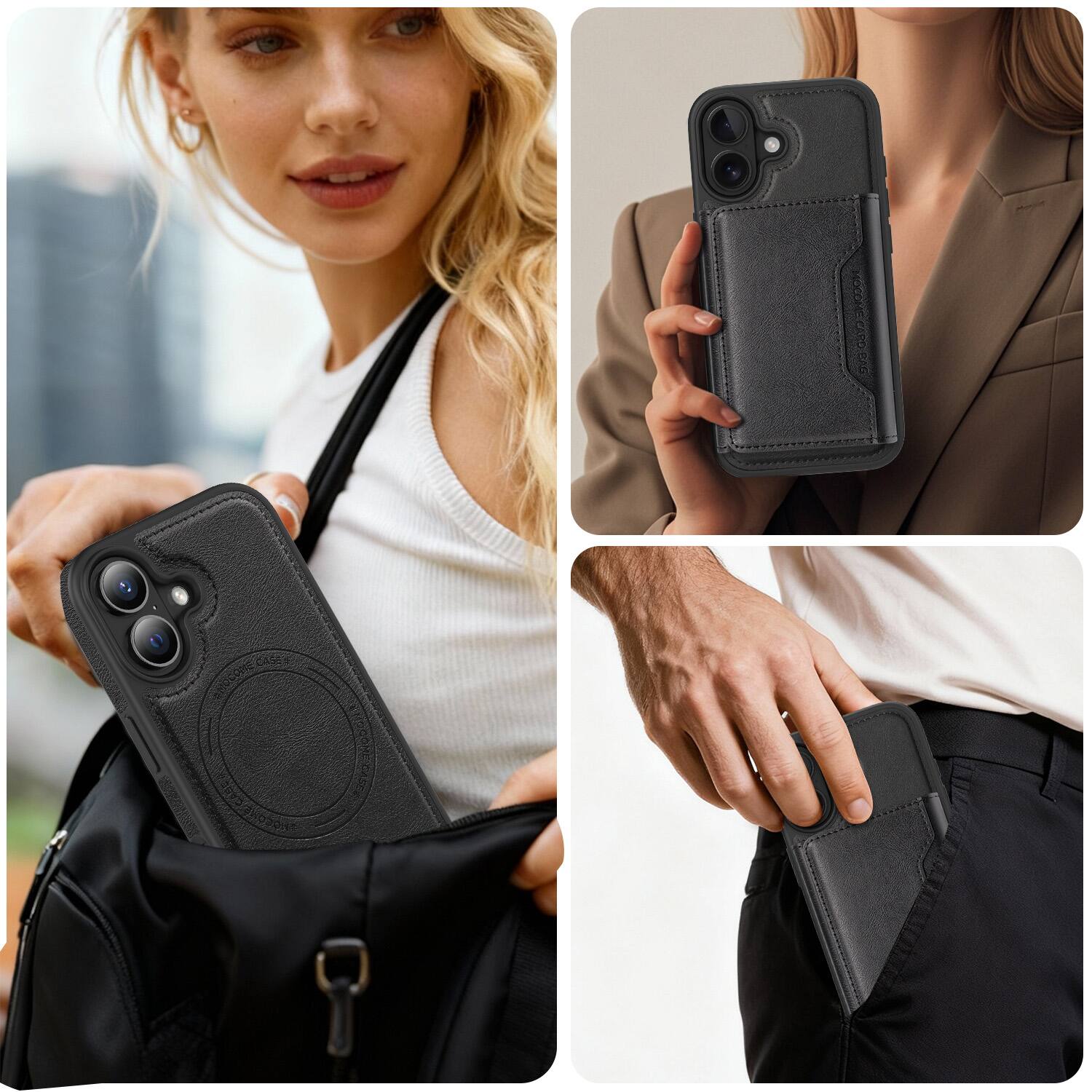 Alt View 3. Dteck - Detachable Magnetic Wallet Case for Apple iPhone 17,2-in-1 Shockproof Faux Leather Flip Card Holder Stand Back Cover - Black.