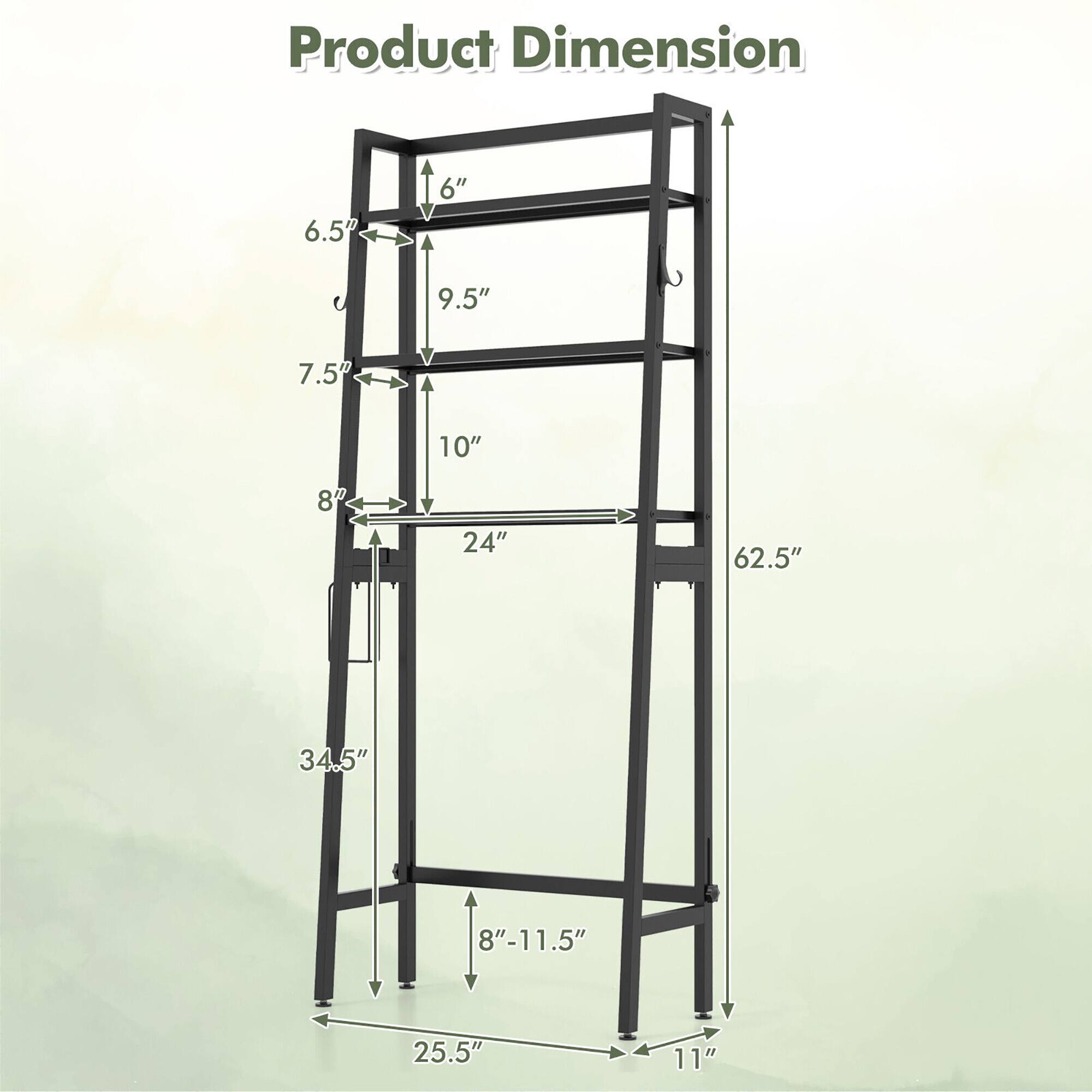 Product Dimension: 6.5" x 6" x 9.5" x 7.5" x 10" x 8" x 24" x 62.5" x 34.5" x 8"-11.5" x 25.5" x 11"