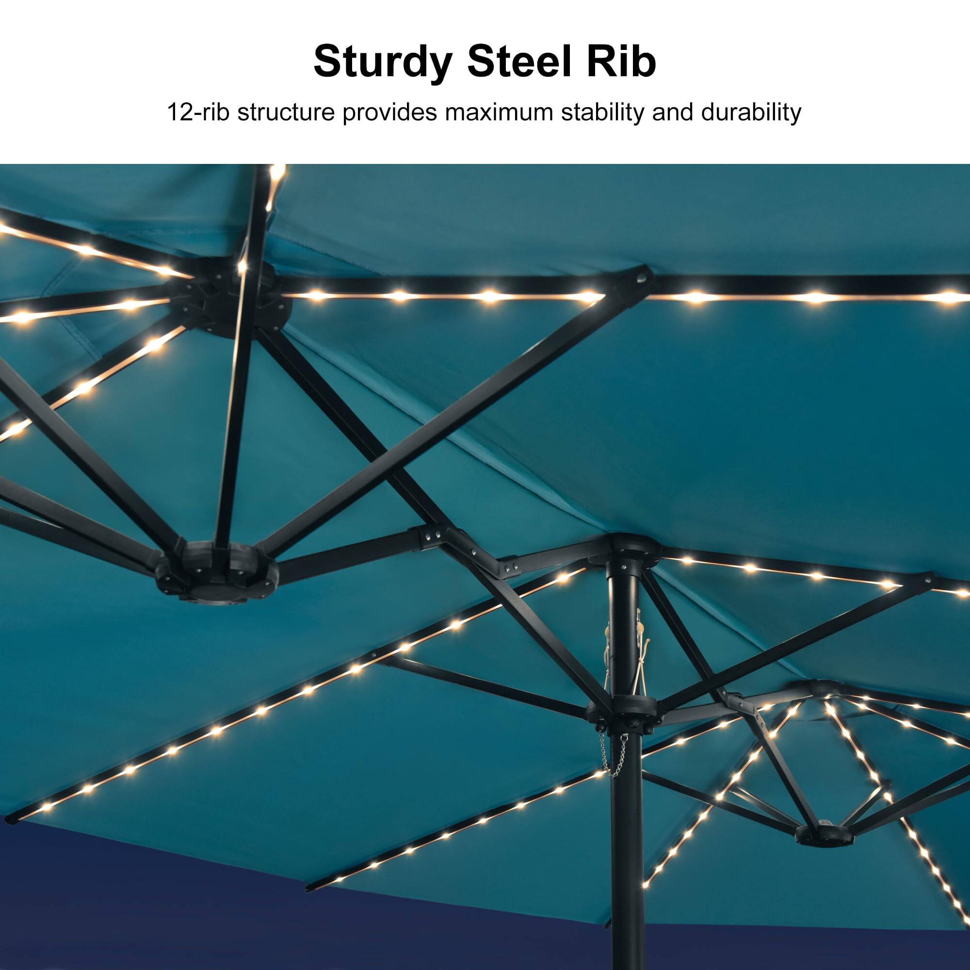 Sturdy Steel Rib  
12-rib structure provides maximum stability and durability