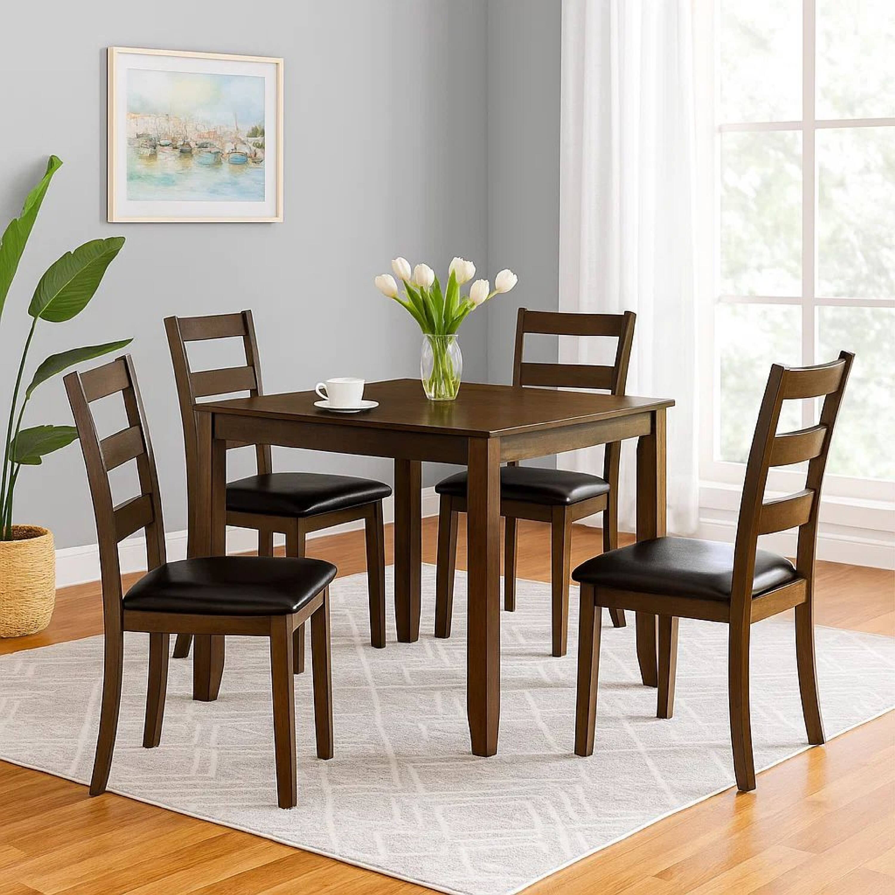 Alt View 7. Manhattan Lane - 5 Piece Dining Table Set with Leatherette Seating, Brown - Brown.