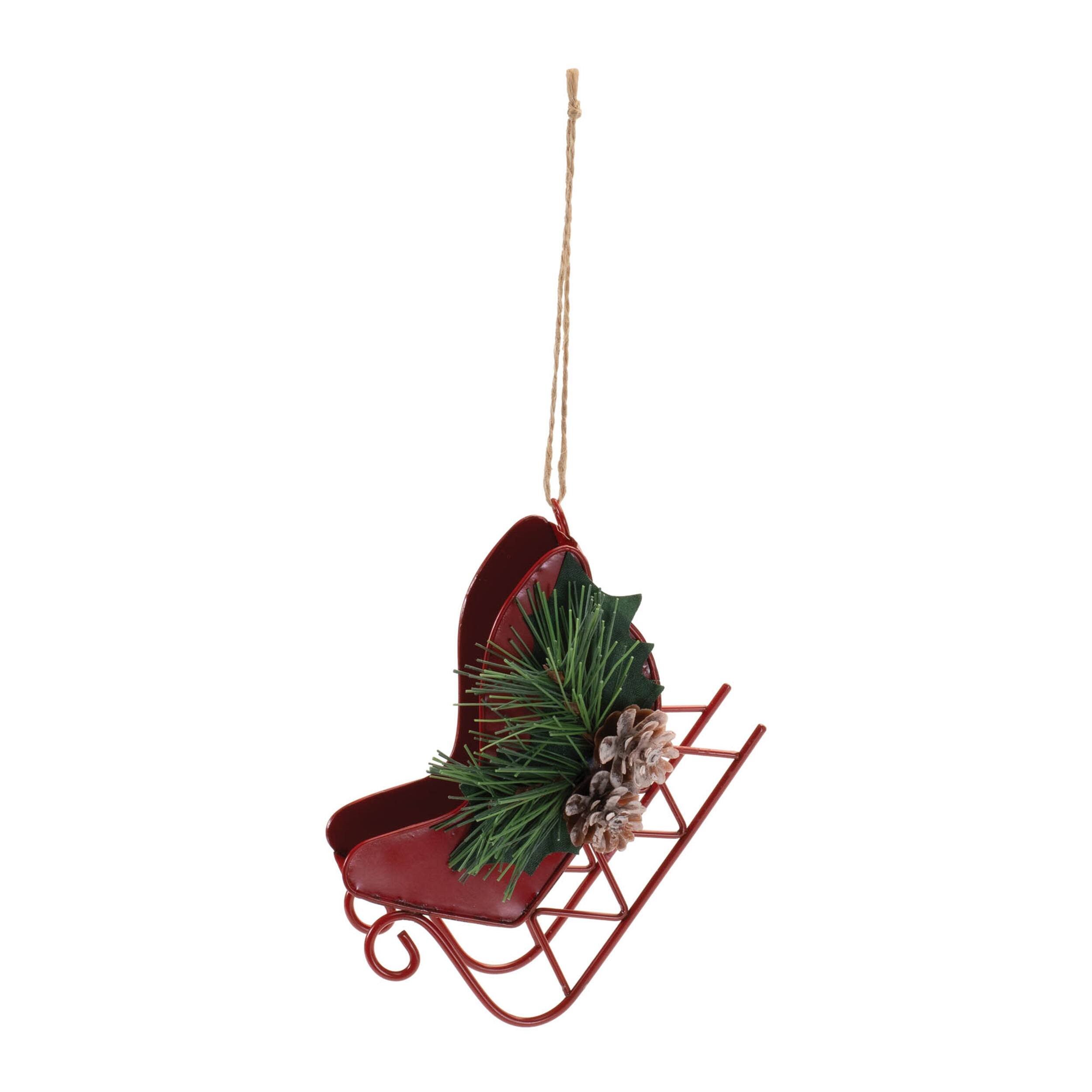 Angle. BreeBe - Metal Sleigh Ornament (Set of 12) - Red, Green.