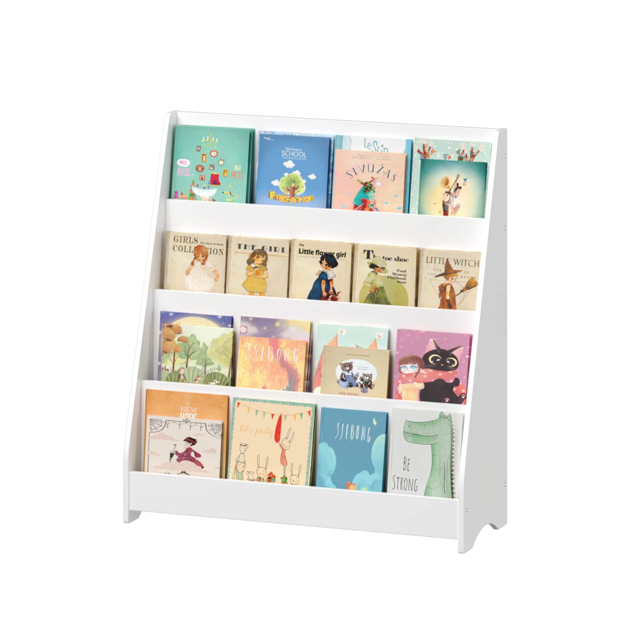 Spaco - 4-Tier Kids Bookshelf with Anti-Tip Design, Large Capacity Toy Storage, Smooth Rounded Edges - White