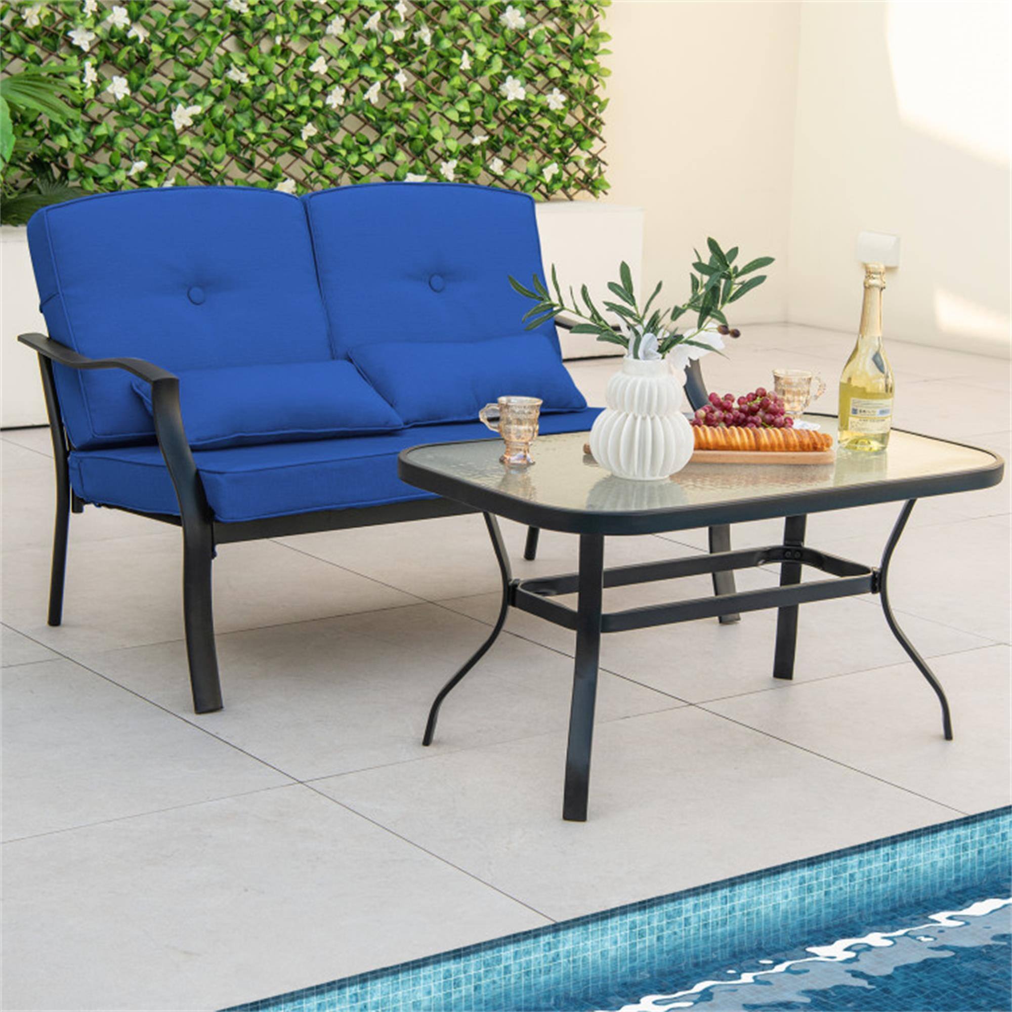 Alt View 2. Boyel Living - Navy Outdoor Loveseat Chair Set with Coffee Table and Seat Back Cushions 48-in L x 30-in W x 29-in H - Navy.