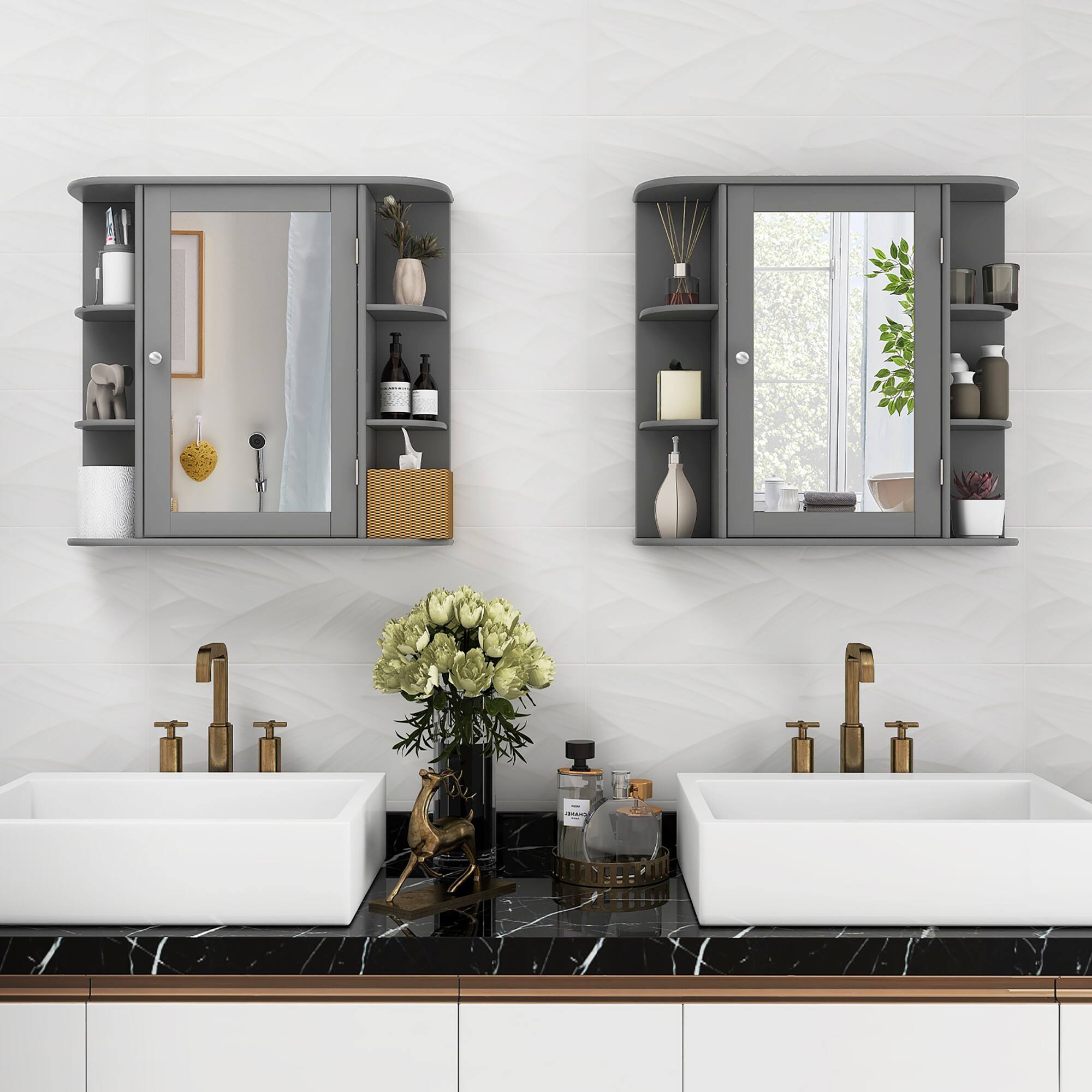 Alt View 8. Costway - Costway Multipurpose Mount Wall Surface Bathroom Storage Cabinet Mirror - Gray.