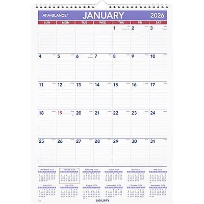AT-A-GLANCE - 2026 12" x 17" Monthly Wall Calendar - White/Purple