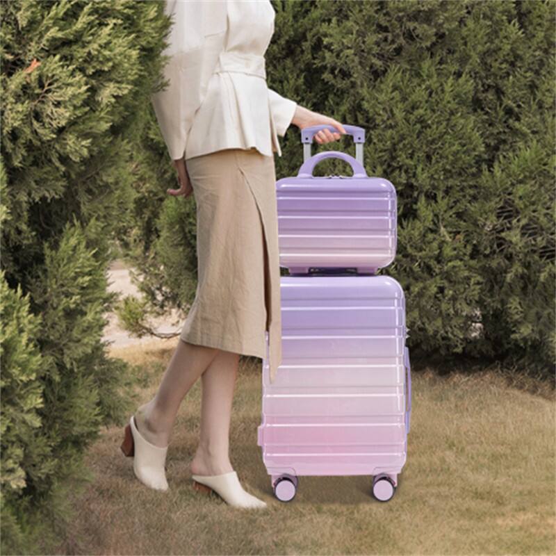 Angle. HTUTWOO - PC Spinner Wheel Luggage 2-Piece Set - 14"/20" Carry On Suitcase, Gradient Color with Combination Lock, Pink+Purple - Pink Purple.
